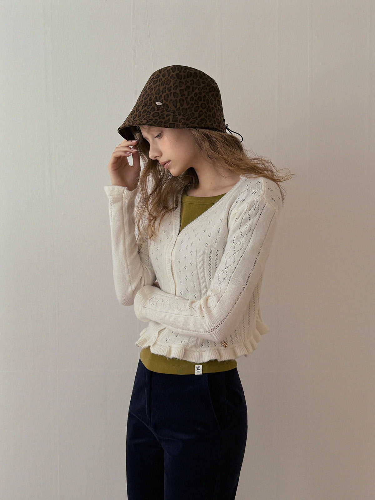 [TWEE] Snedy Punching Frill Knit Long-Sleeve Cardigan