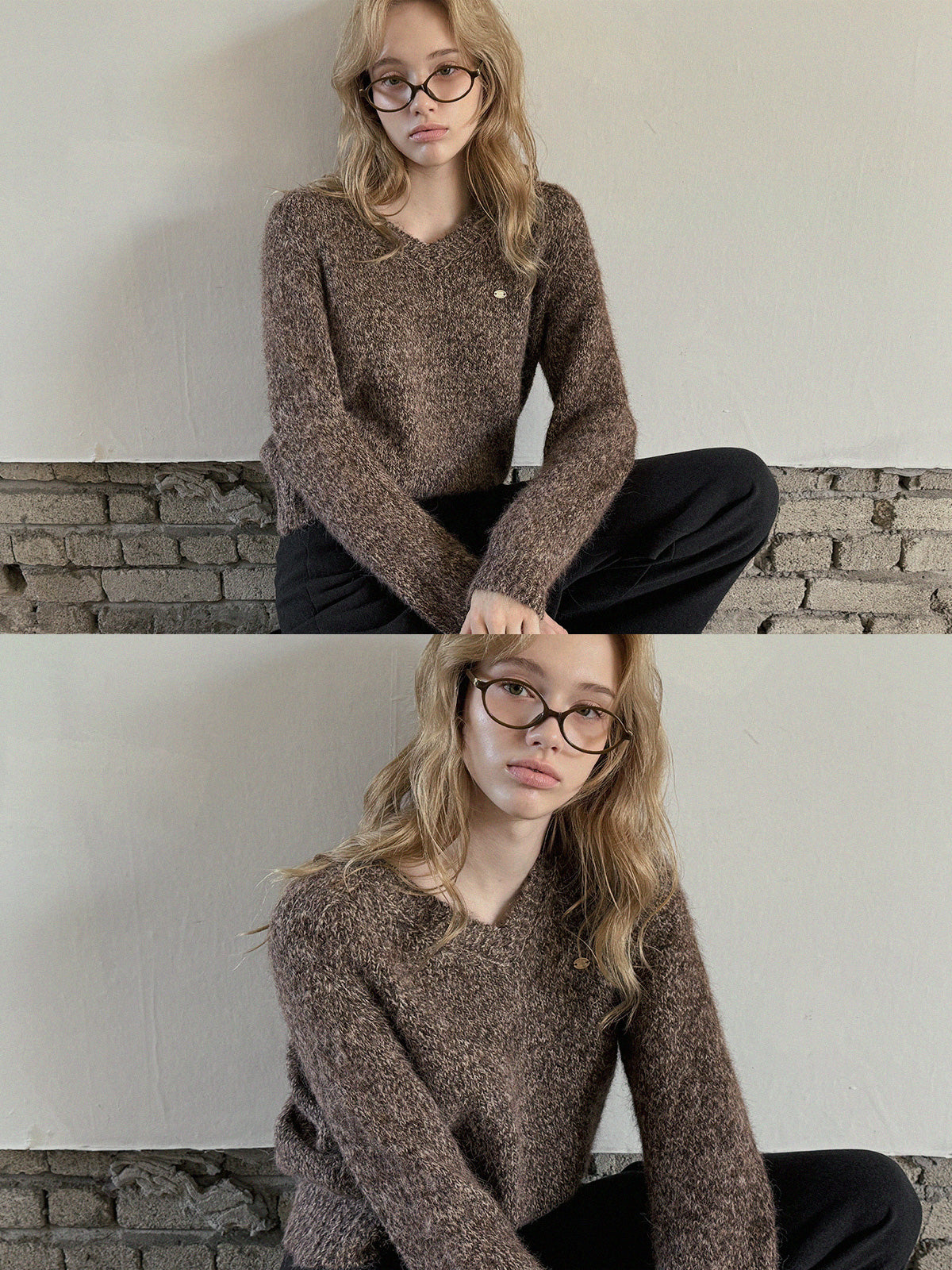 [TWEE] Dupe Gemischter Locker Geschnittener Strick