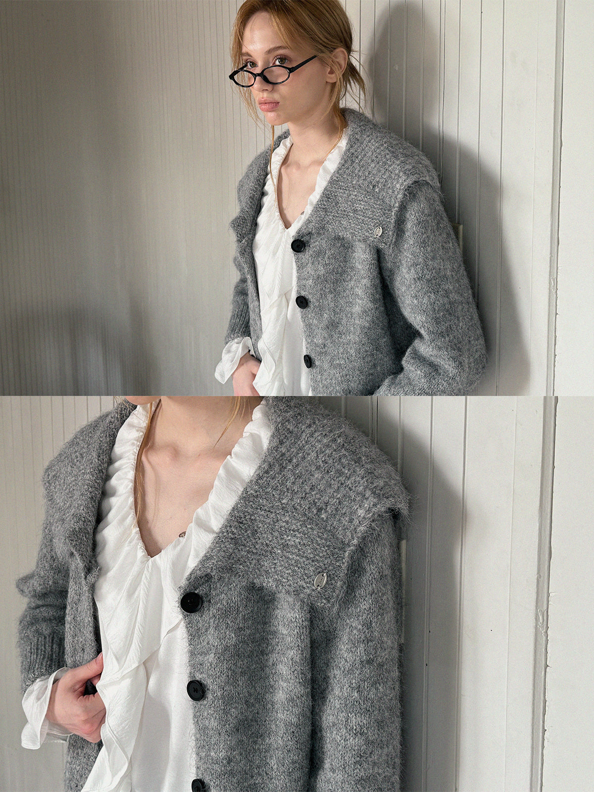 Comf Sailor-Collar Knit Cardigan