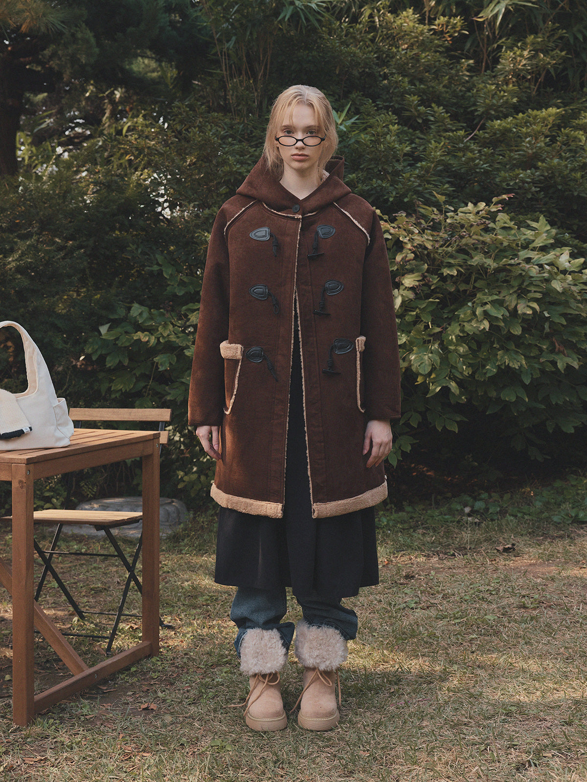 [TWEE]Tolz Wildleder Kapuzenlanger Dufflecoat