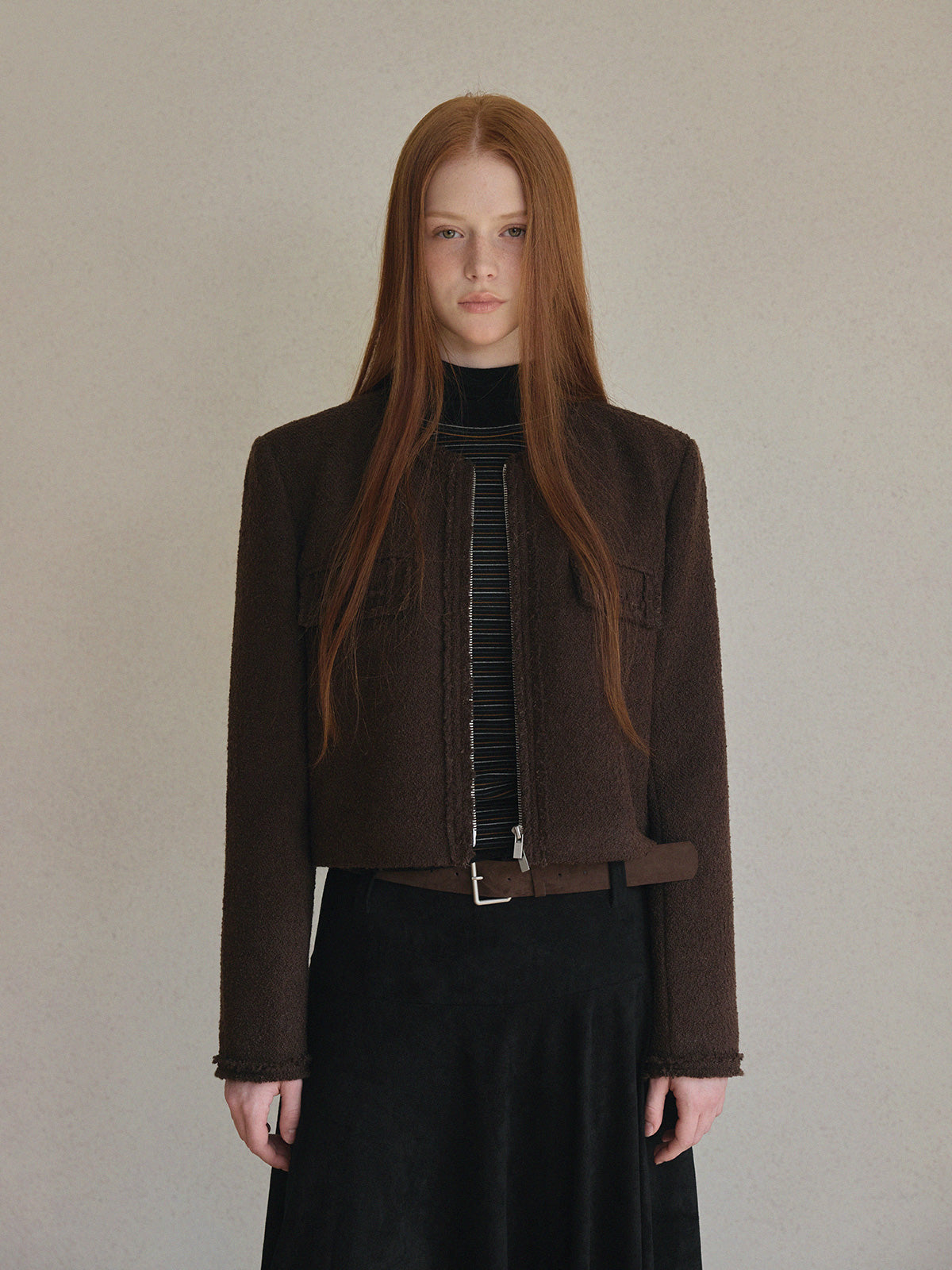 [TWEE] Ephons Zipper Crop Tweed Jacket