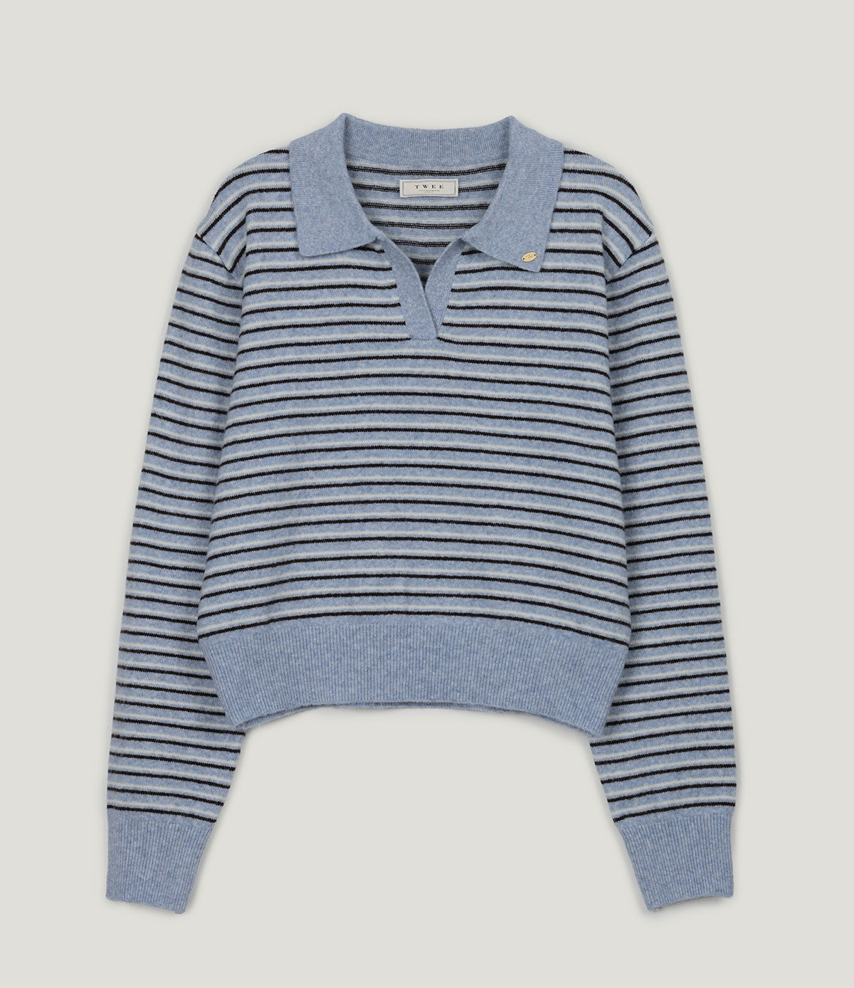 [TWEE] Stun Stripe Collar Long Sleeve Knit