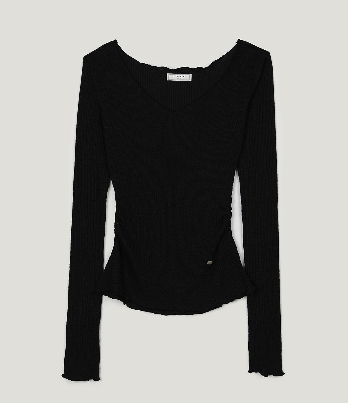 [TWEE] Netin V-Neck Shirred Long Sleeve Tee