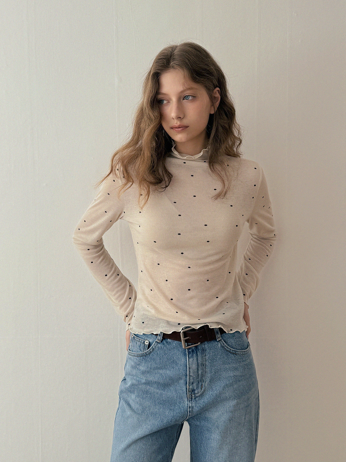 [TWEE] Bendi Dot Turtleneck Long-Sleeve T-Shirt