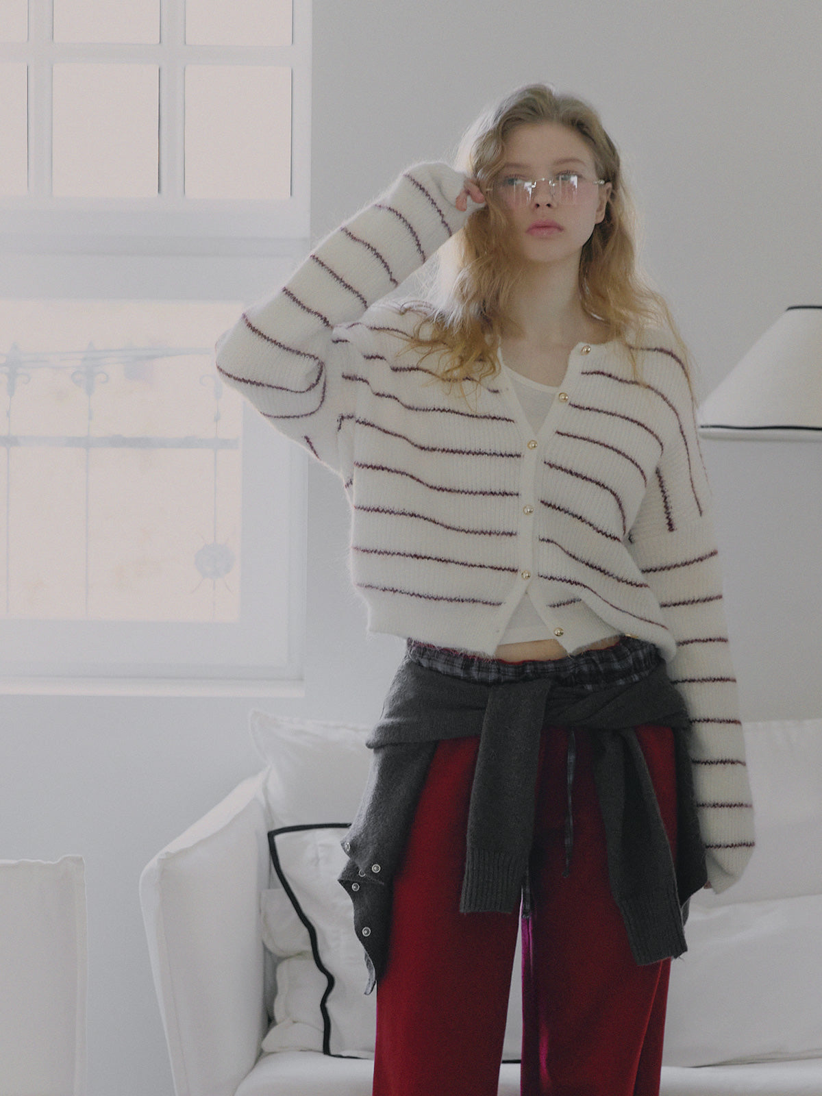 [TWEE] Cardigan a bottoni a righe lavorato a maglia