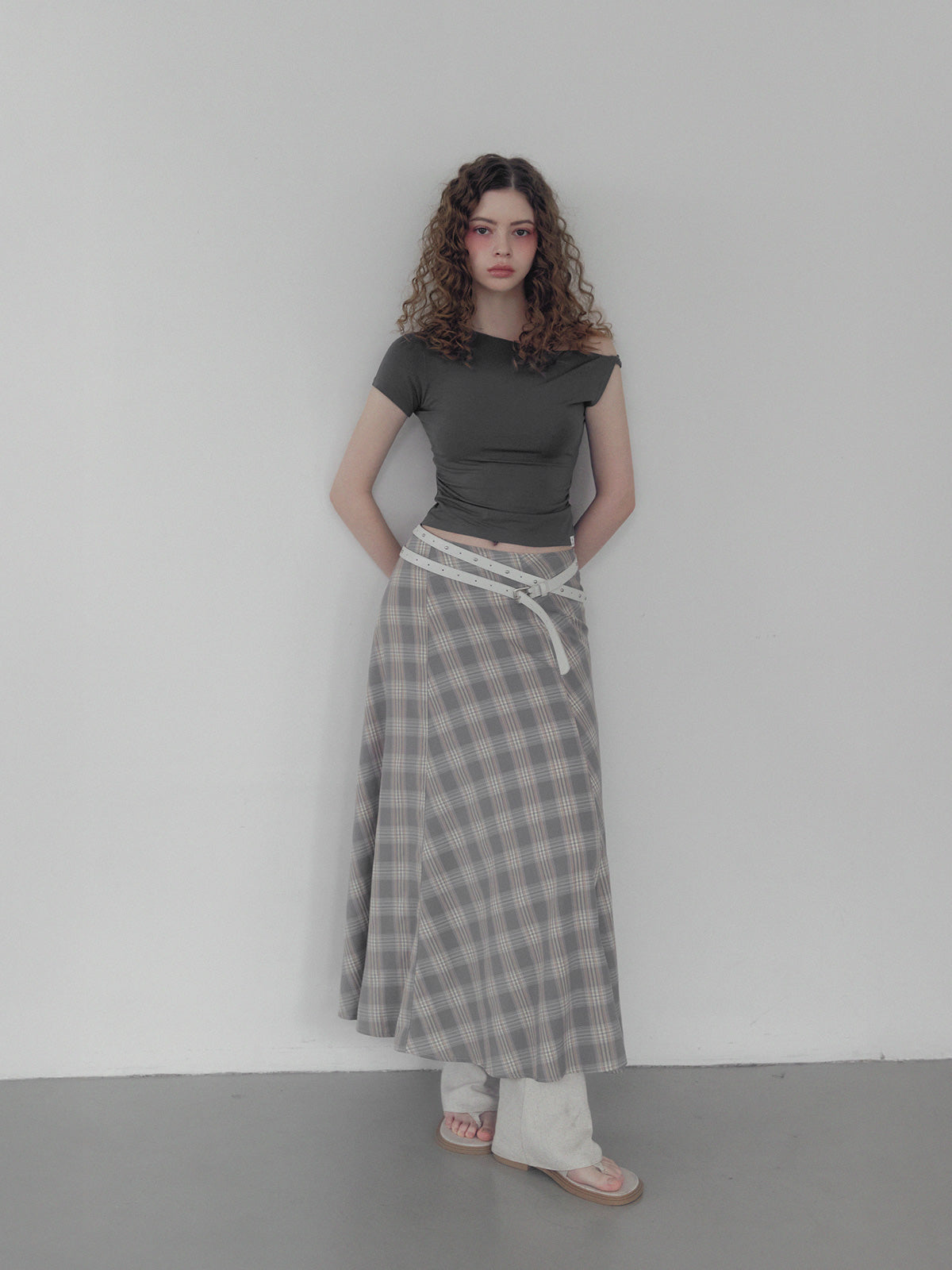 [TWEE] Fitz Check Maxi Long Skirt