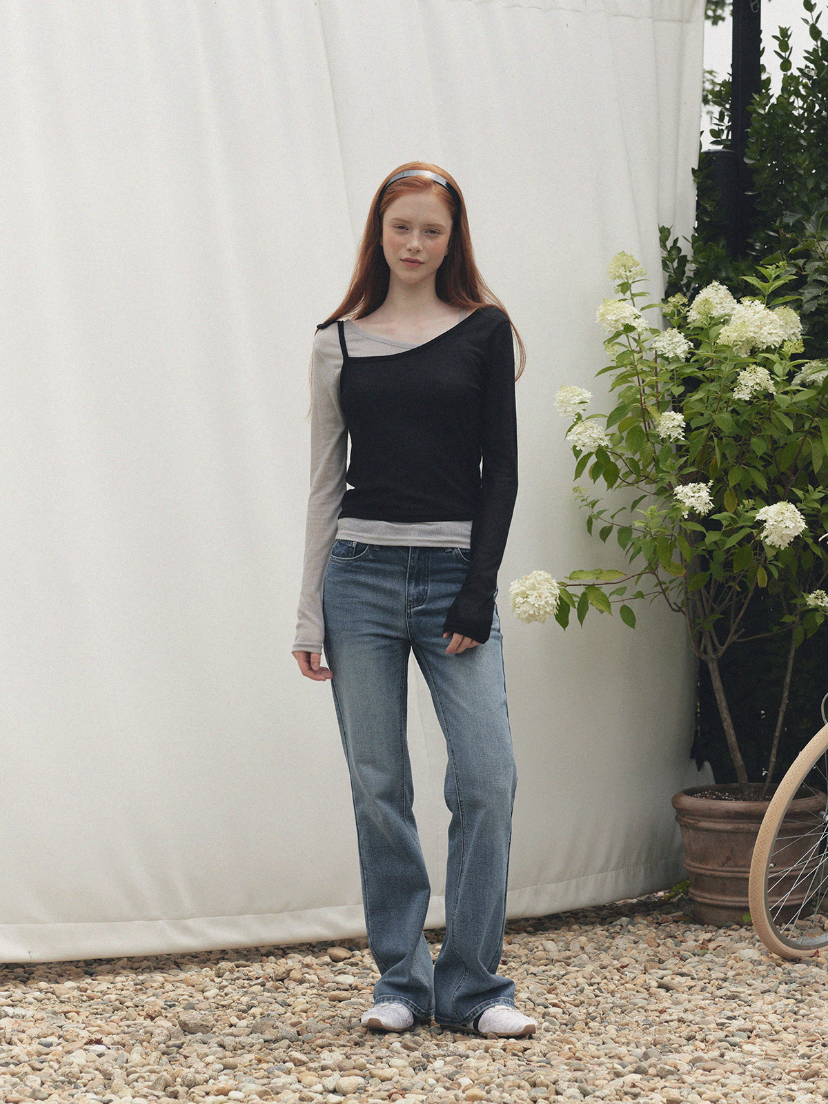 [TWEE] Winve Colorblock-Langarm-T-Shirt im Lagenlook