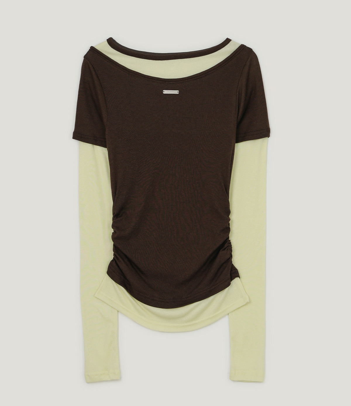 【新品】リエルリシェShirring Long Sleeve Tops Lett contrast layered shirring long sleeve t-shirt