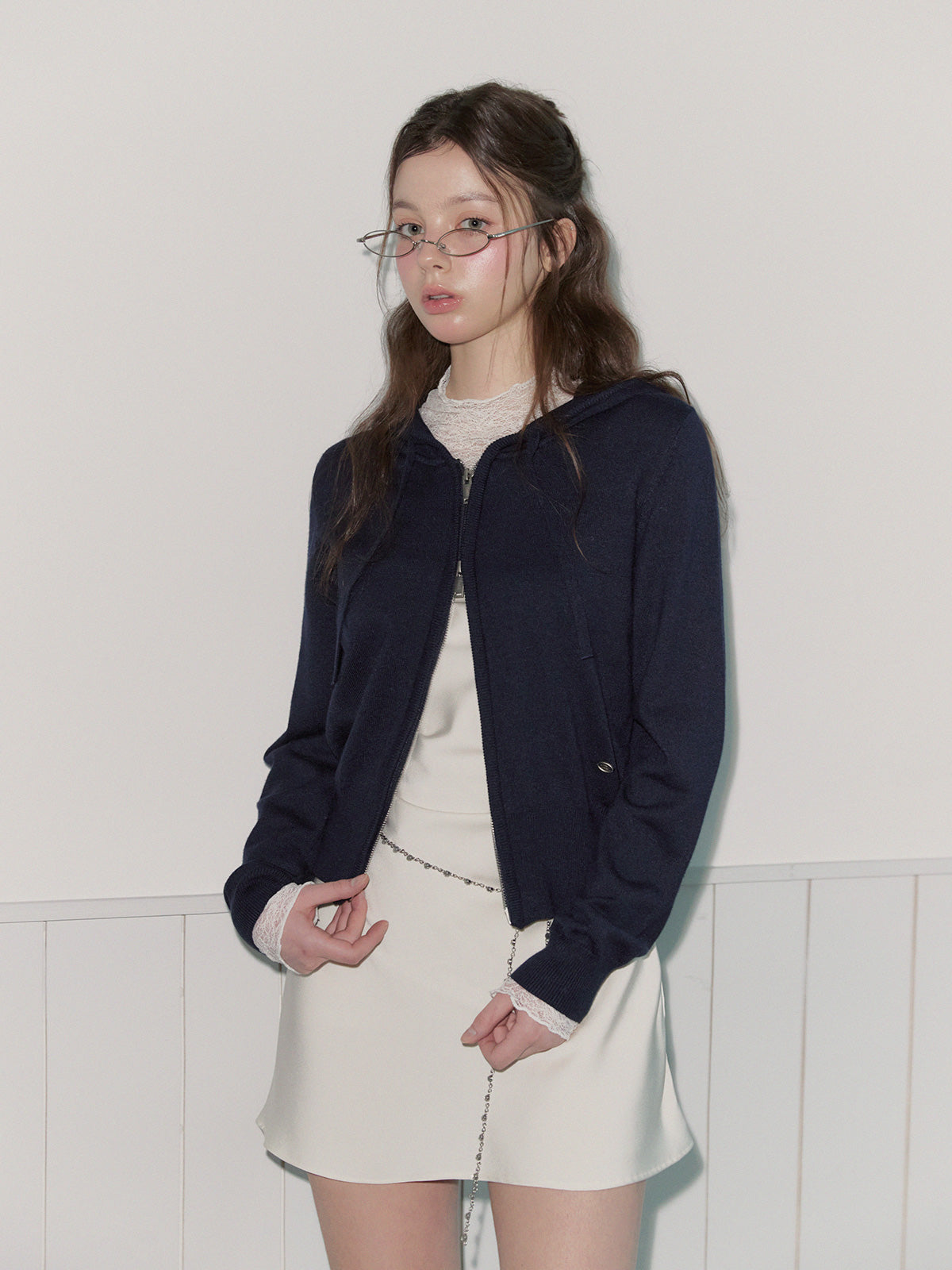 [TWEE] Pollen Hood Knit Zip Cardigan