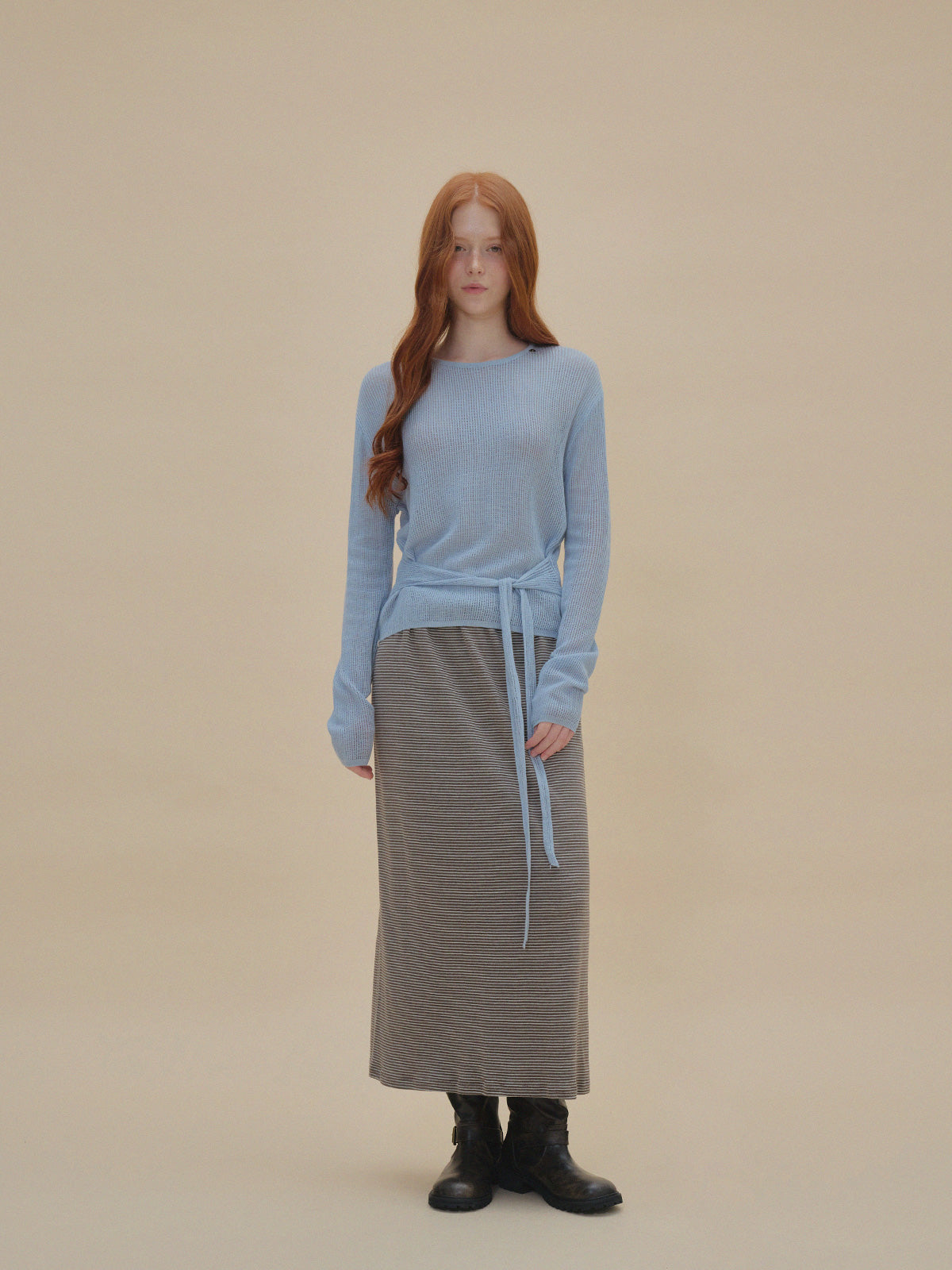 [TWEE ]Tuna eyelet strap long-sleeve knit