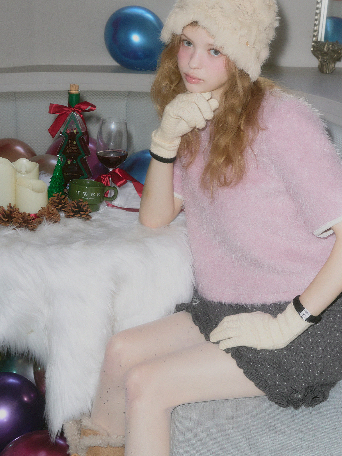 [TWEE] Moco boucle puff short-sleeve blouse