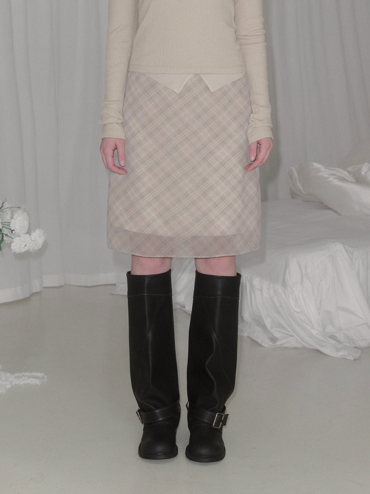 [TWEE] Mush check banding midi skirt