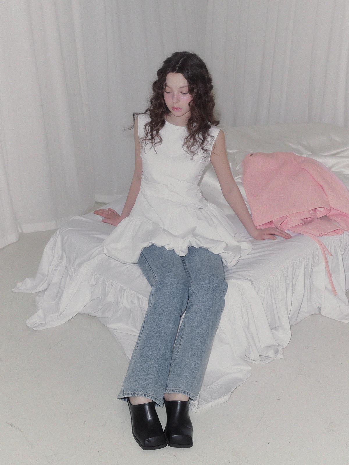 [TWEE] Benck Nylon Shirring Balloon Mini Dress