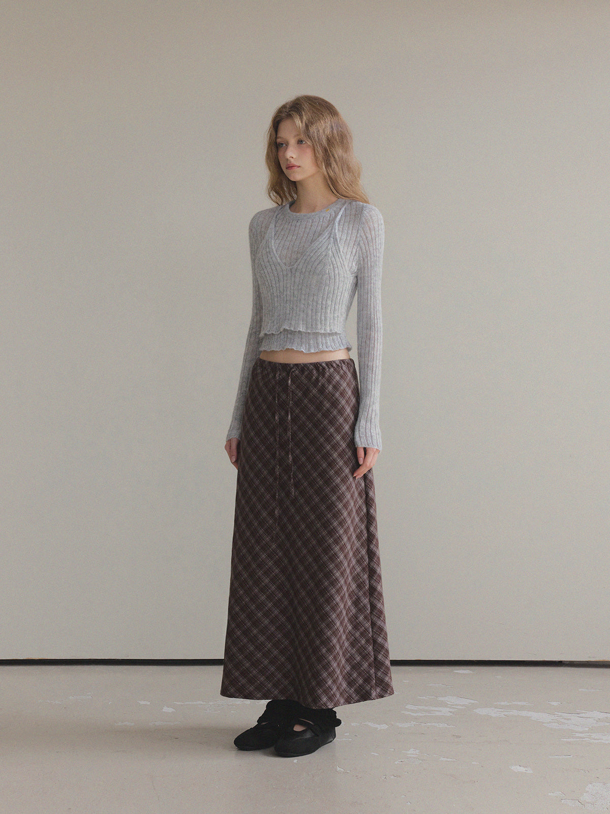 [TWEE] Conel Layered Crop Long-Sleeve Knit