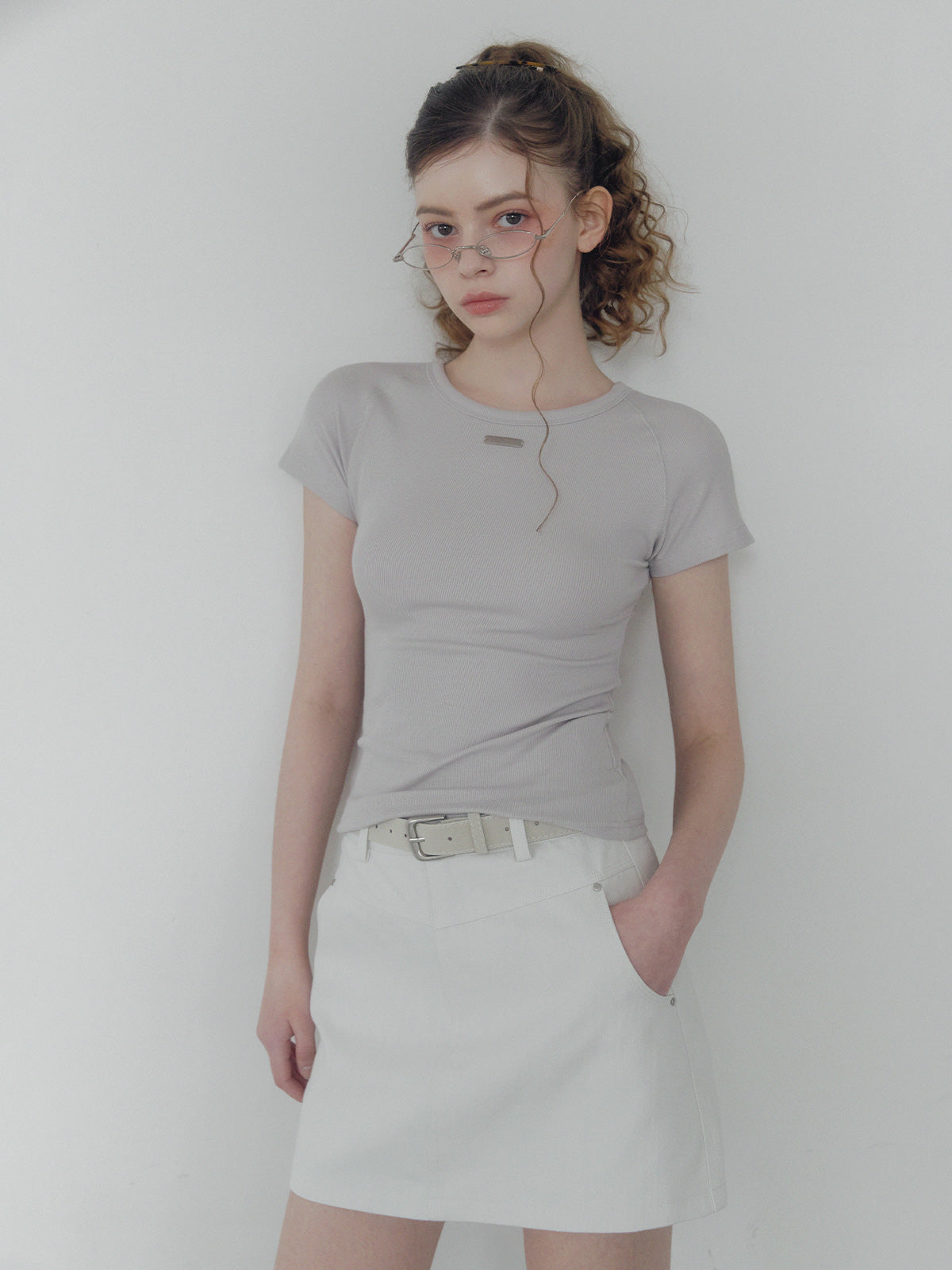 [TWEE] Jeden rivet panel cotton mini skirt (belt set)