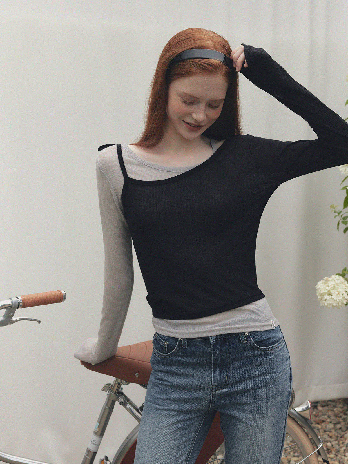 [TWEE] Winve Colorblock-Langarm-T-Shirt im Lagenlook