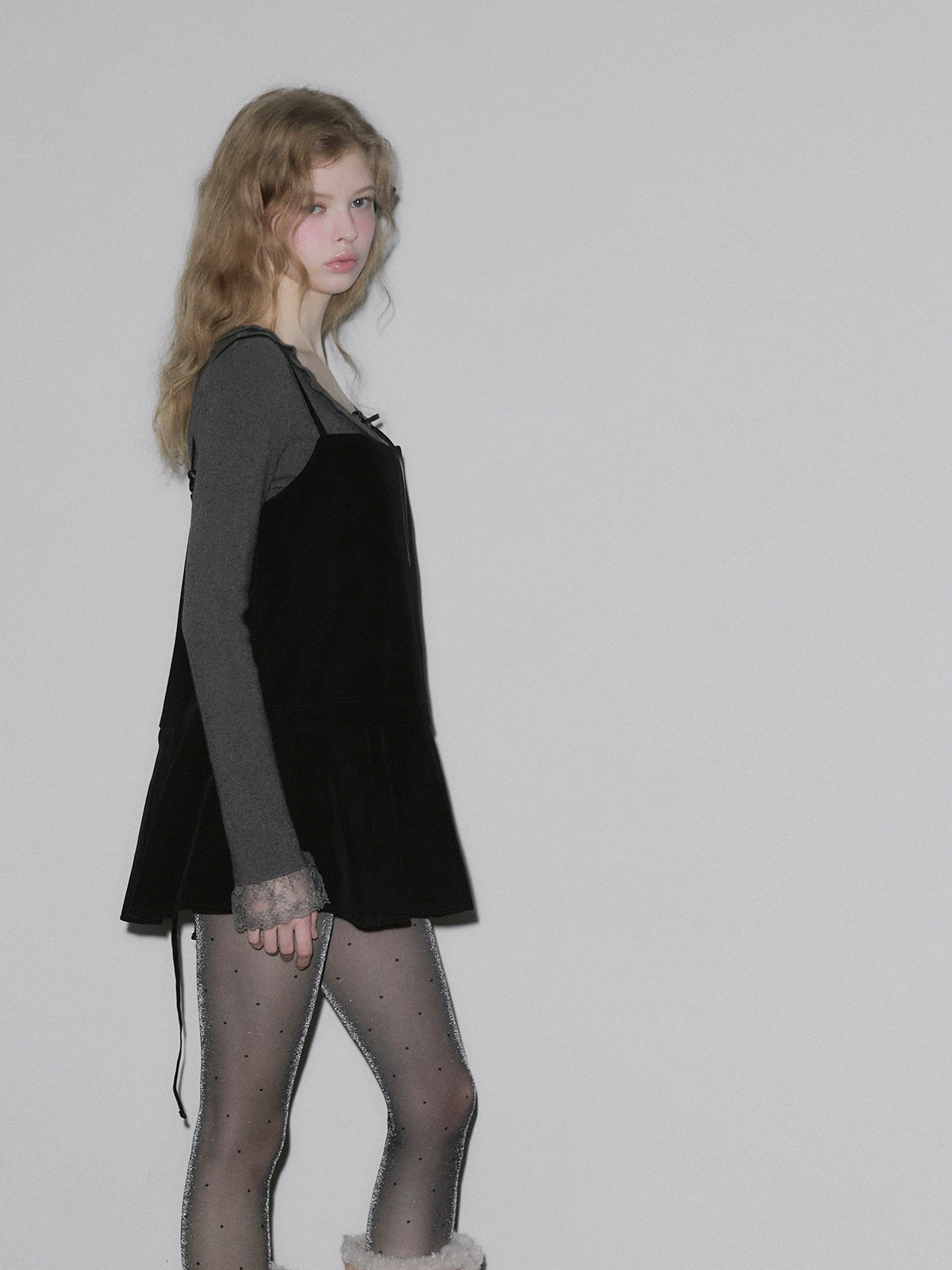 [TWEE] Pudin Velour Layered Mini Dress