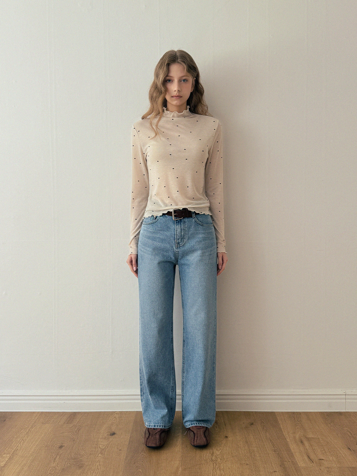 [TWEE] Bendi Dot Turtleneck Long-Sleeve T-Shirt