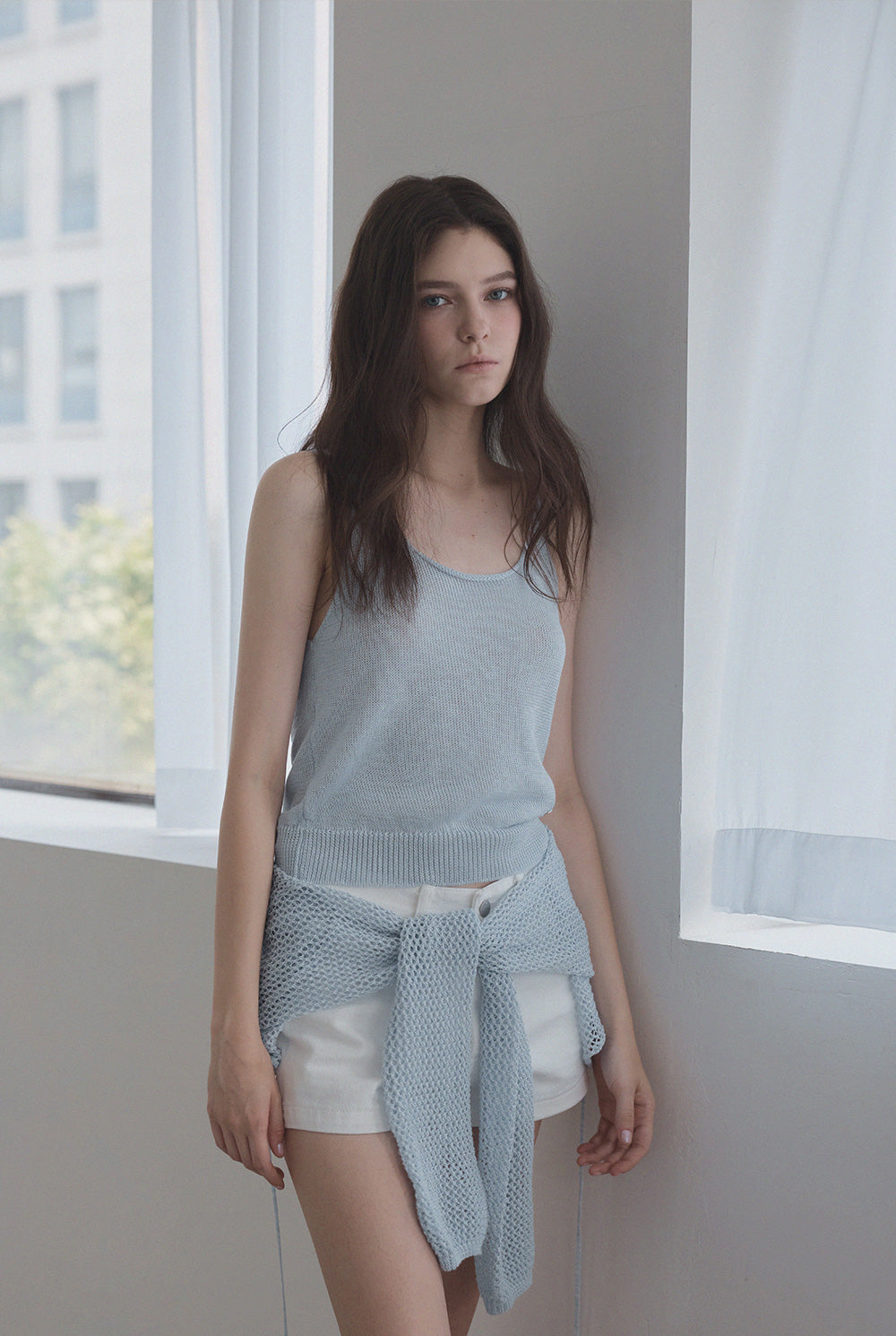 [TWEE] Louver Punching Strick Tank Cardigan Set