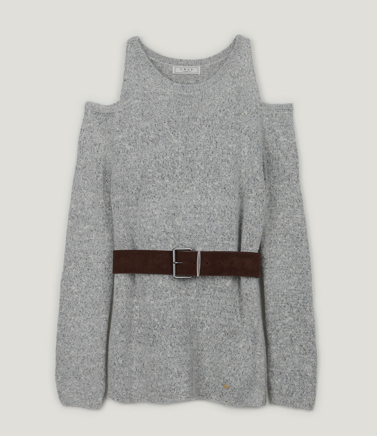 [TWEE] Bels Shoulder Cutout Knit Top (Belt Set)