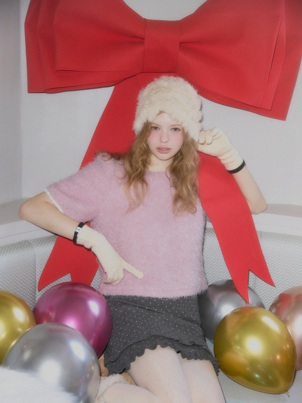 [TWEE] Moco boucle puff short-sleeve blouse