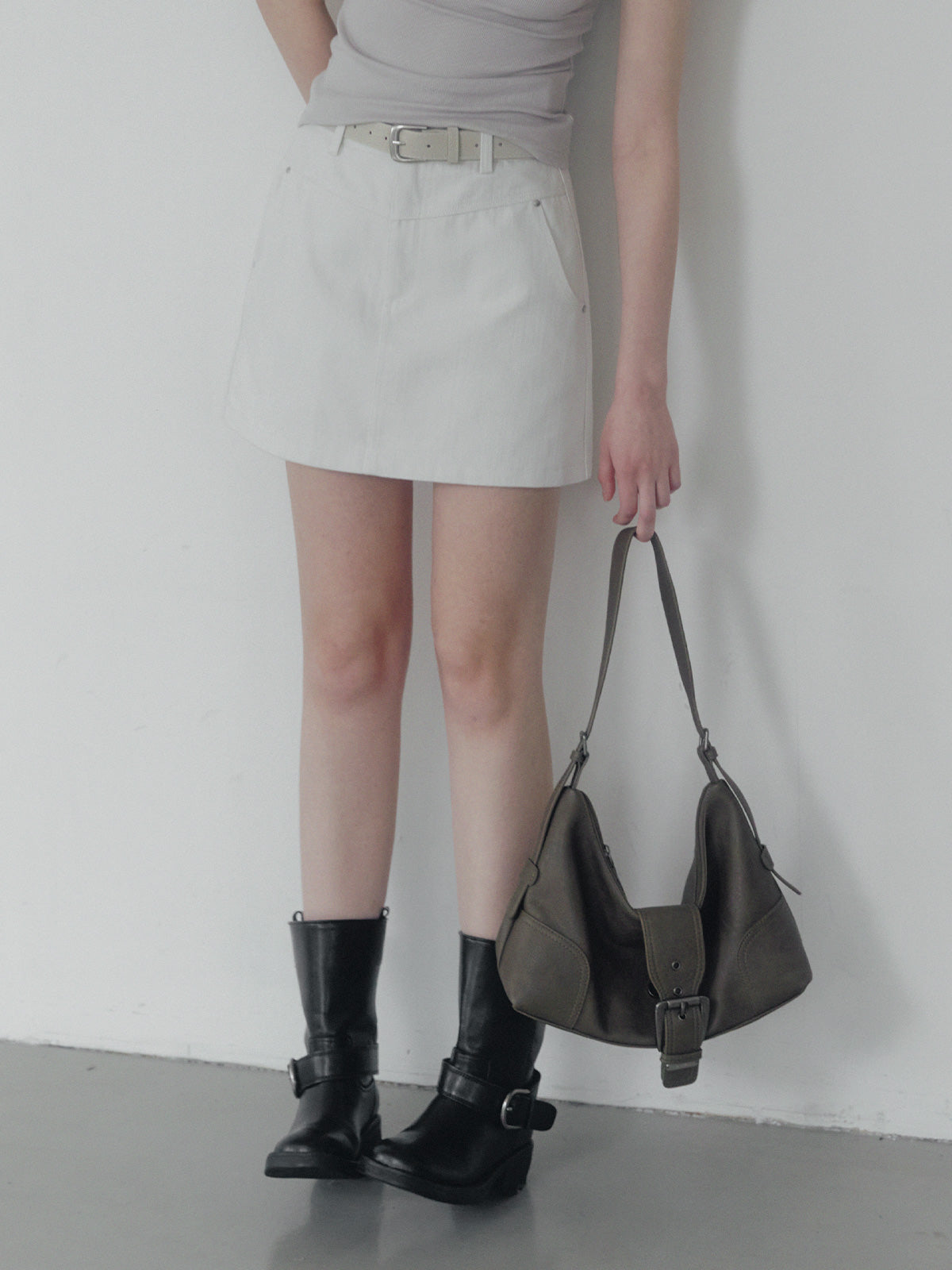 [TWEE] Jeden rivet panel cotton mini skirt (belt set)