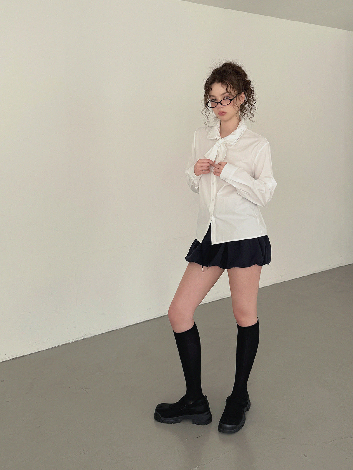 [TWEE] Pico Lace Long-Sleeve Shirt Blouse (Strap Set)