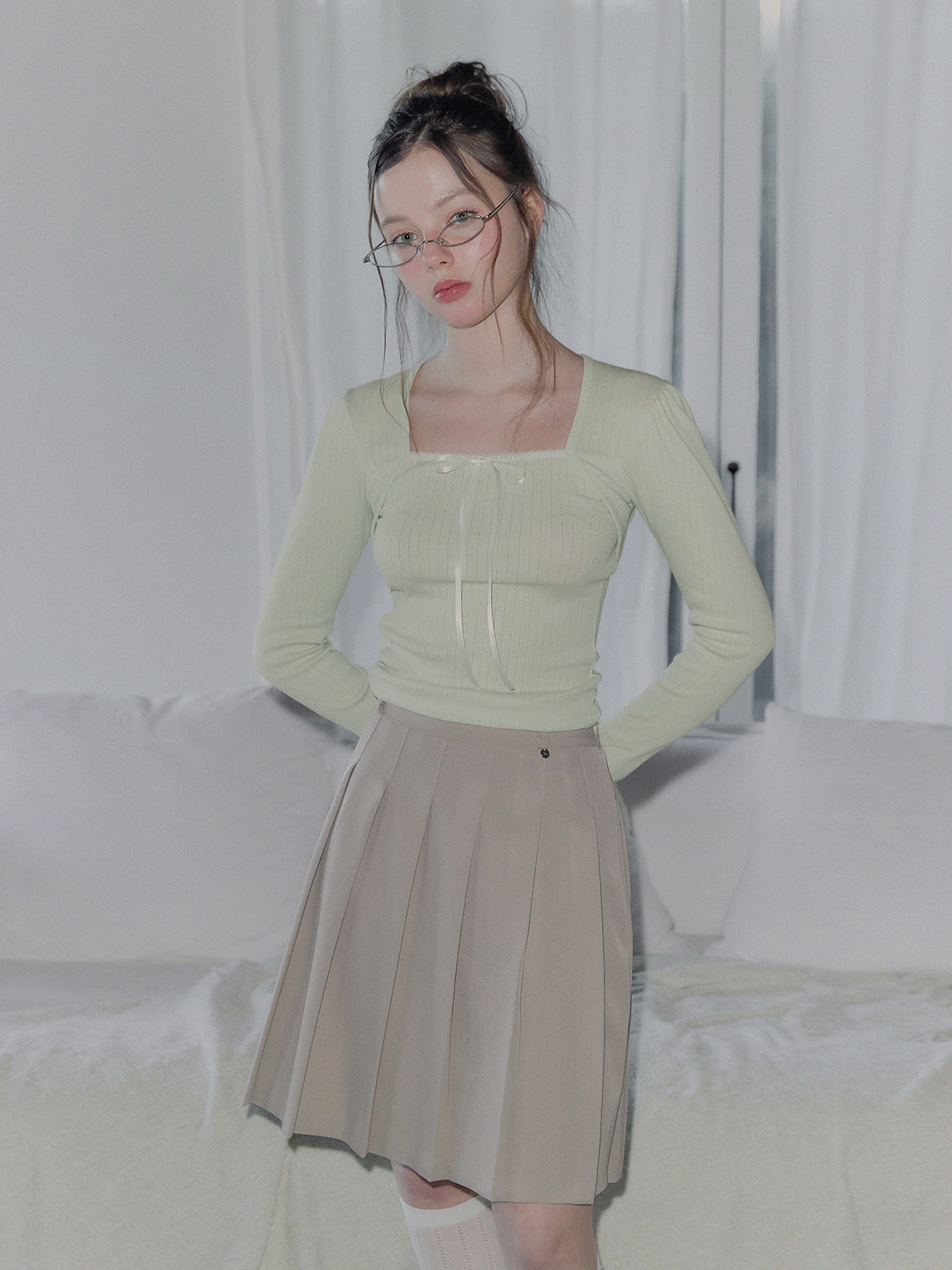 [TWEE] Colson Bolero Tie Lace Long Sleeve Tee