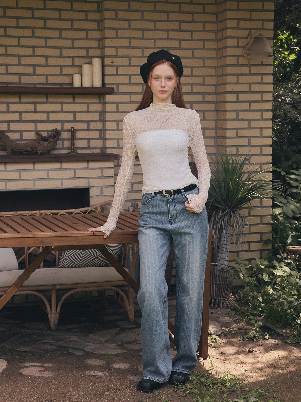【TWEE】Wooden Sheer Wrinkle Long-Sleeve T-Shirt
