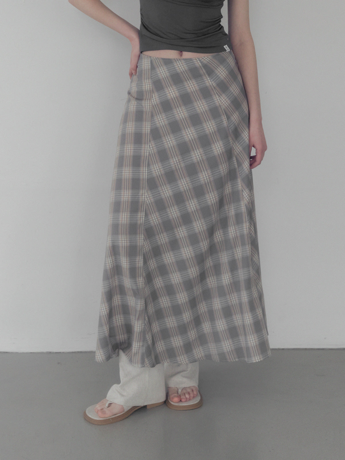[TWEE] Fitz Check Maxi Long Skirt