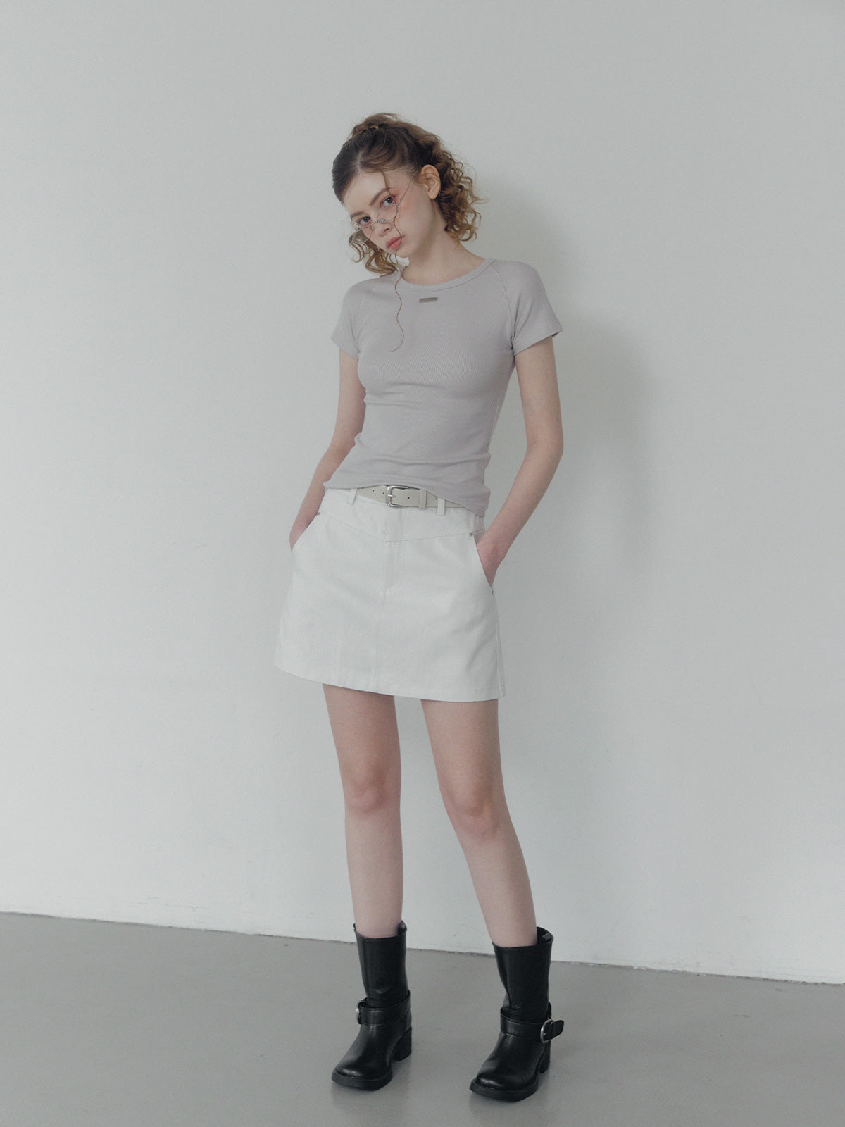 [TWEE] Jeden rivet panel cotton mini skirt (belt set)
