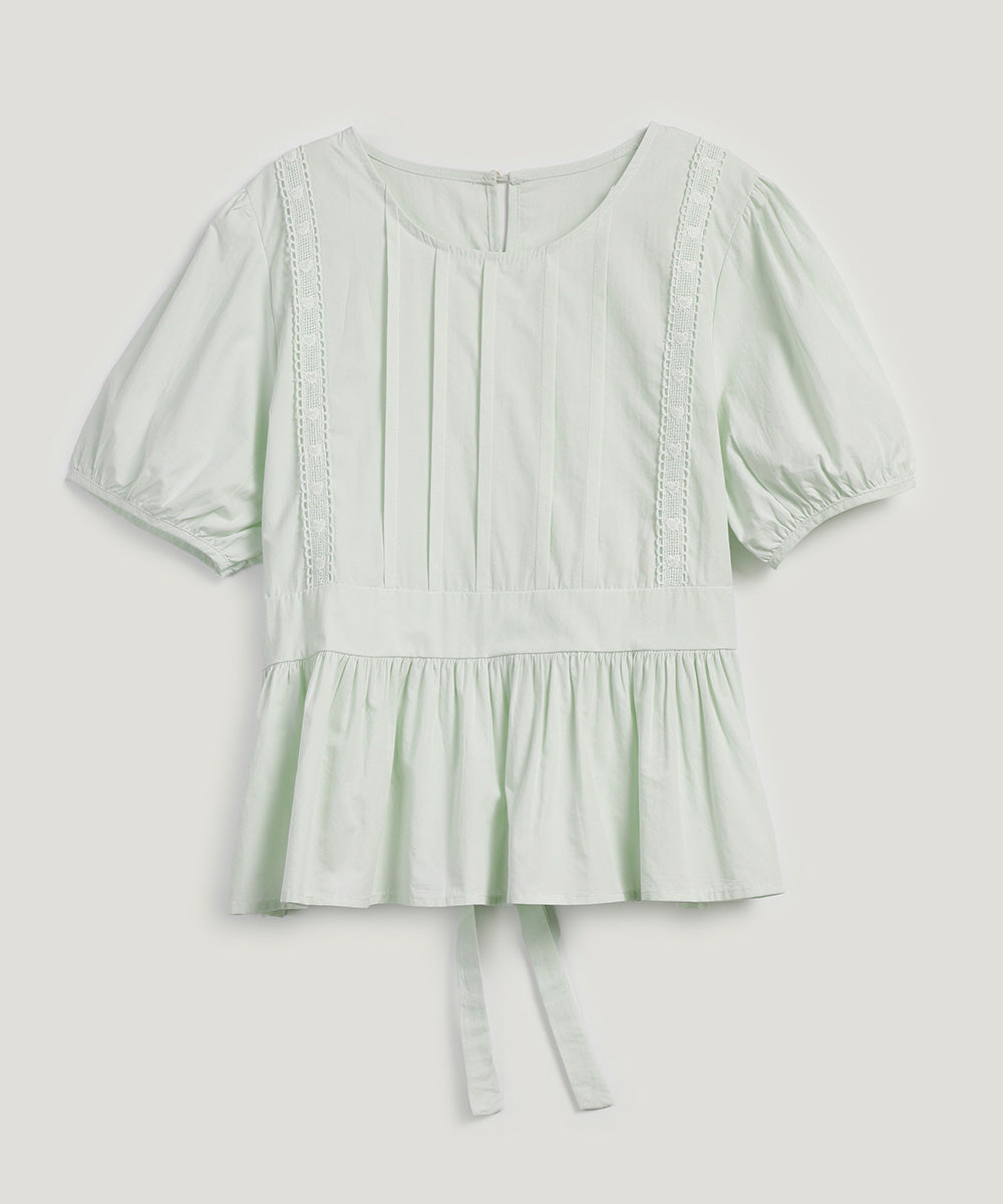 [TWEE] Milward Pintuck Puff Short-Sleeve Blouse