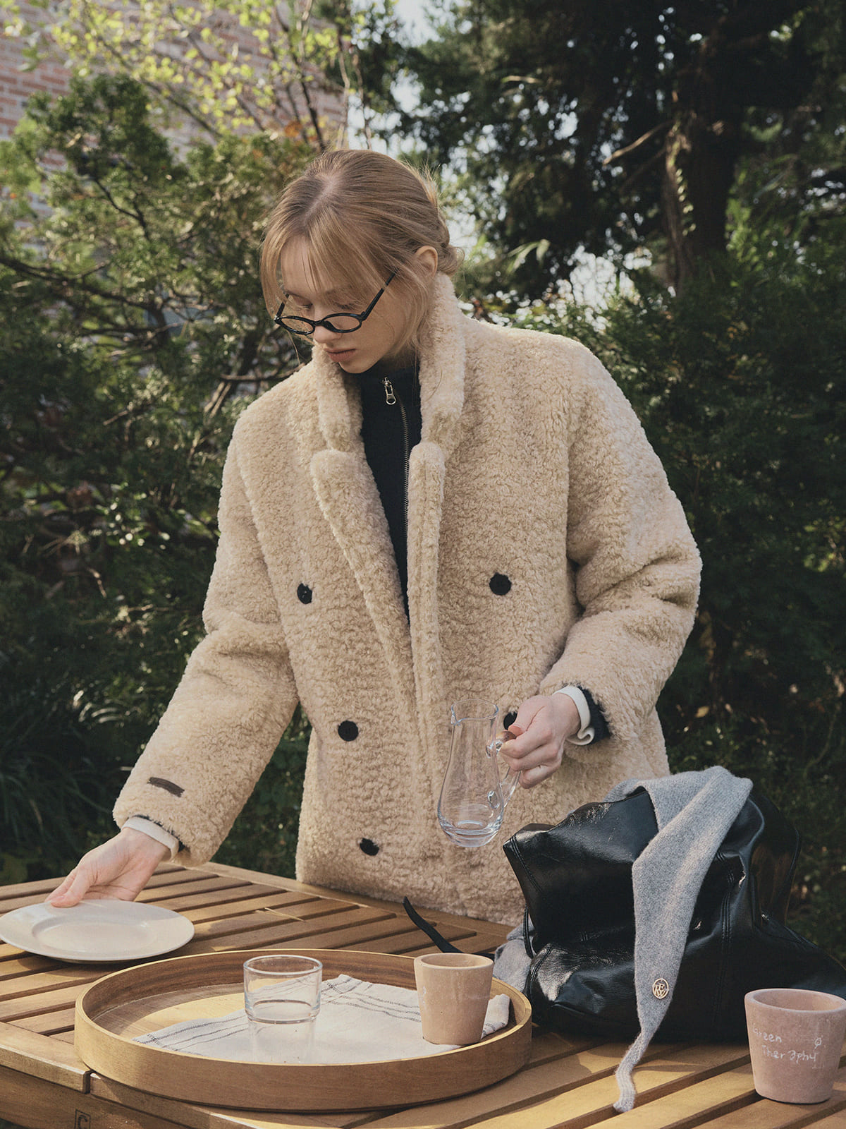 [TWEE] Vaan Collar Teddy Fur Long Coat