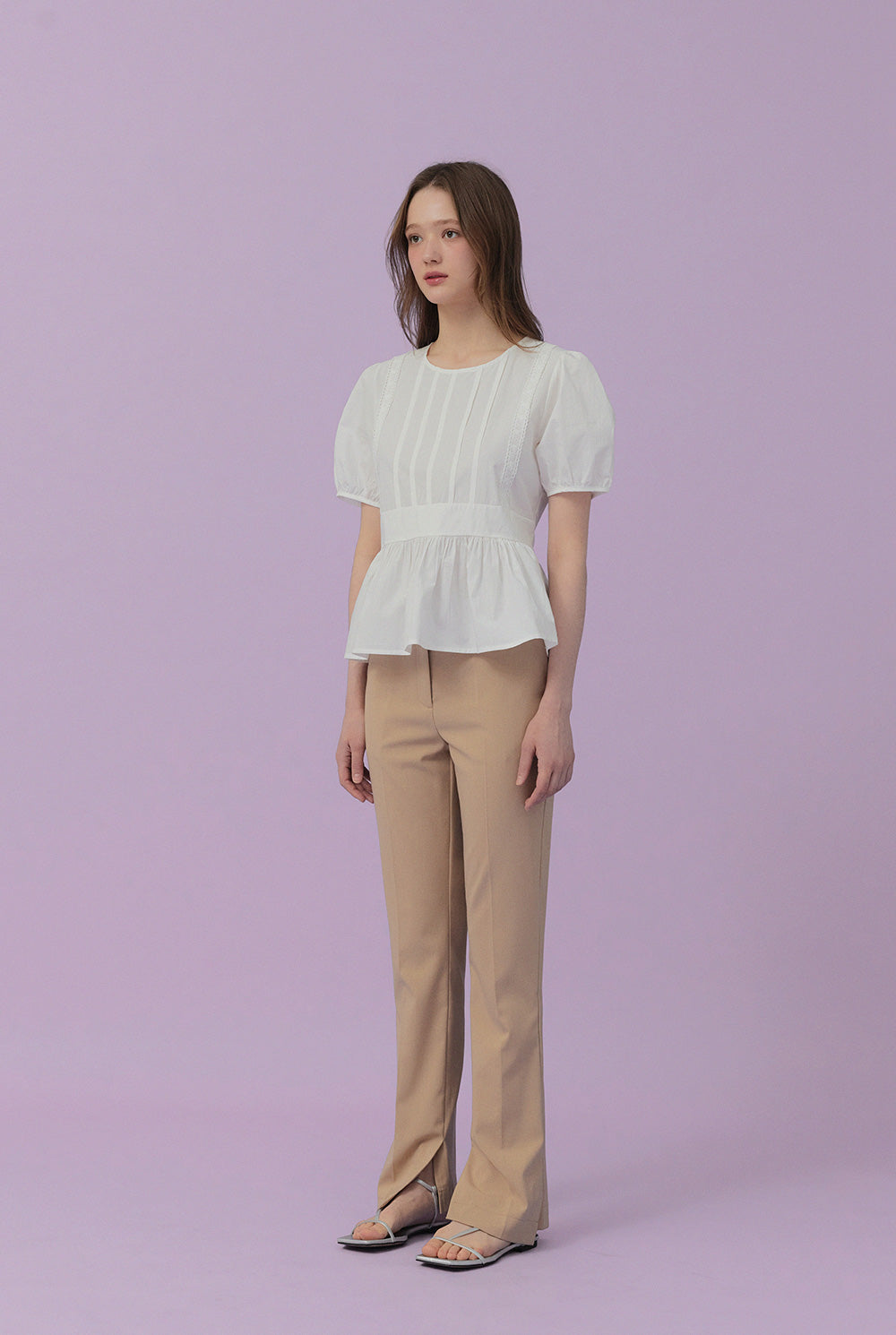 [TWEE] Milward Pintuck Puff Short-Sleeve Blouse