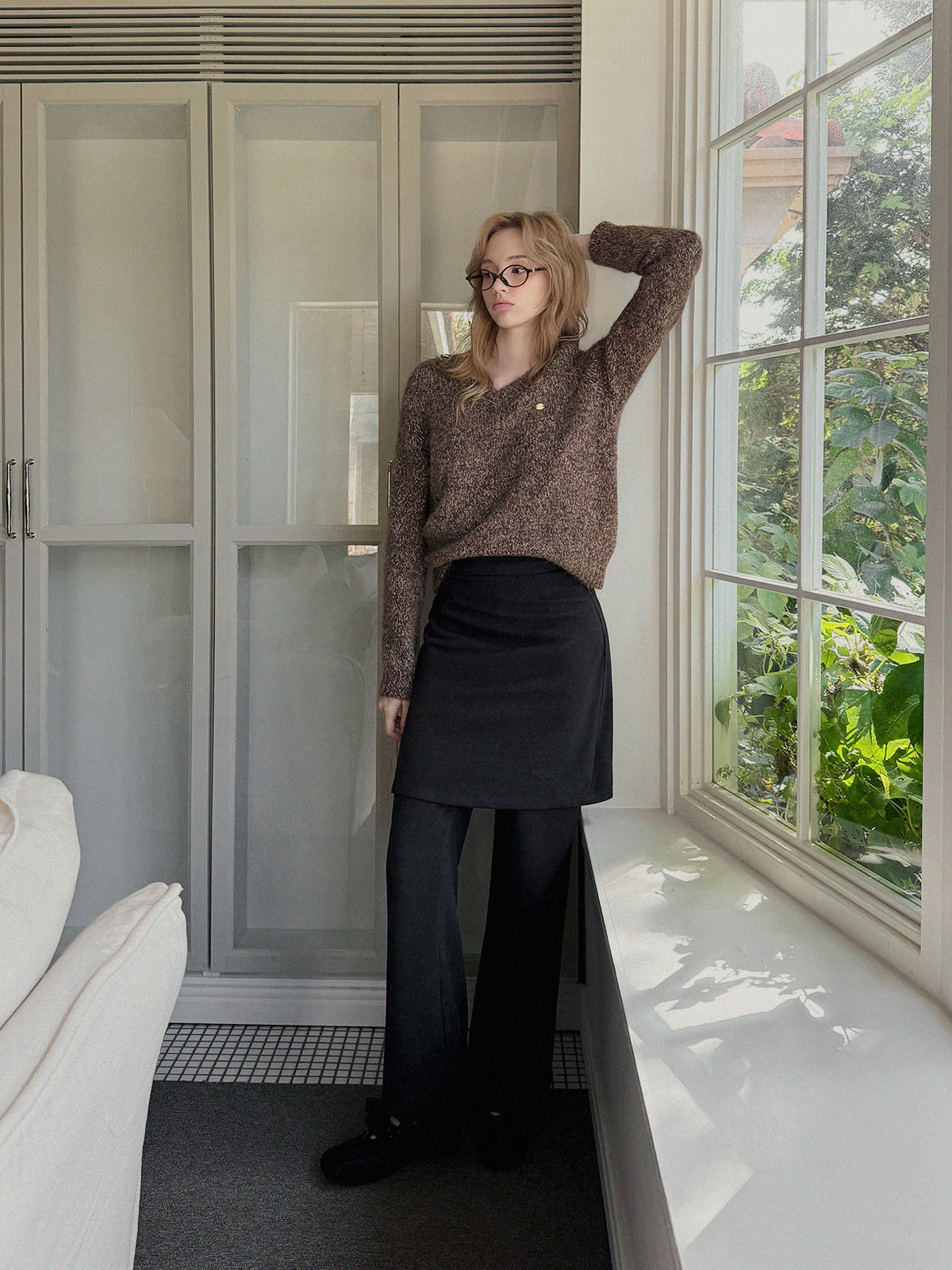 [TWEE] Dupe Gemischter Locker Geschnittener Strick