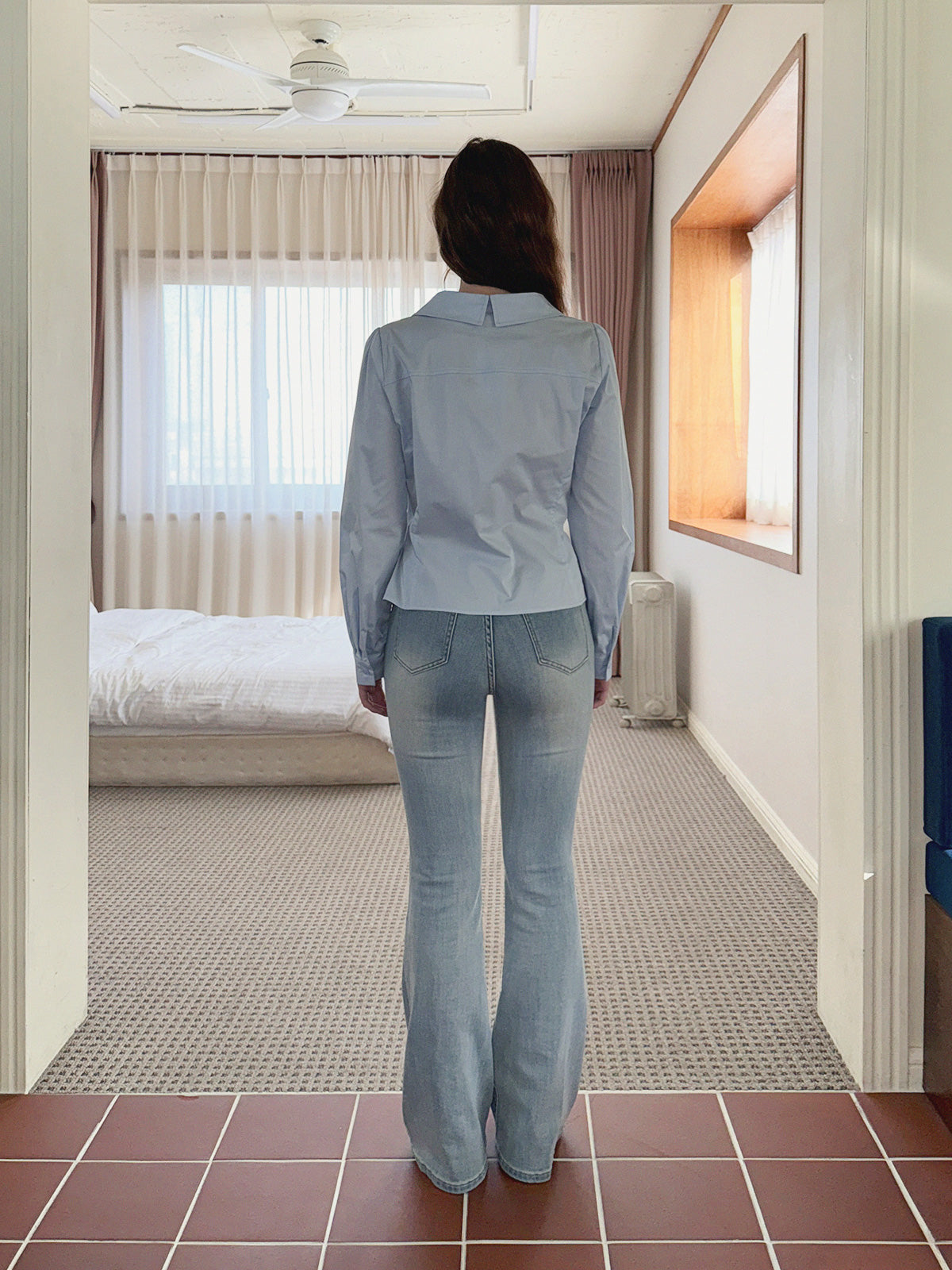 [TWEE] Conte Puff Asymmetrical Wrap Long Sleeve Shirt Blouse