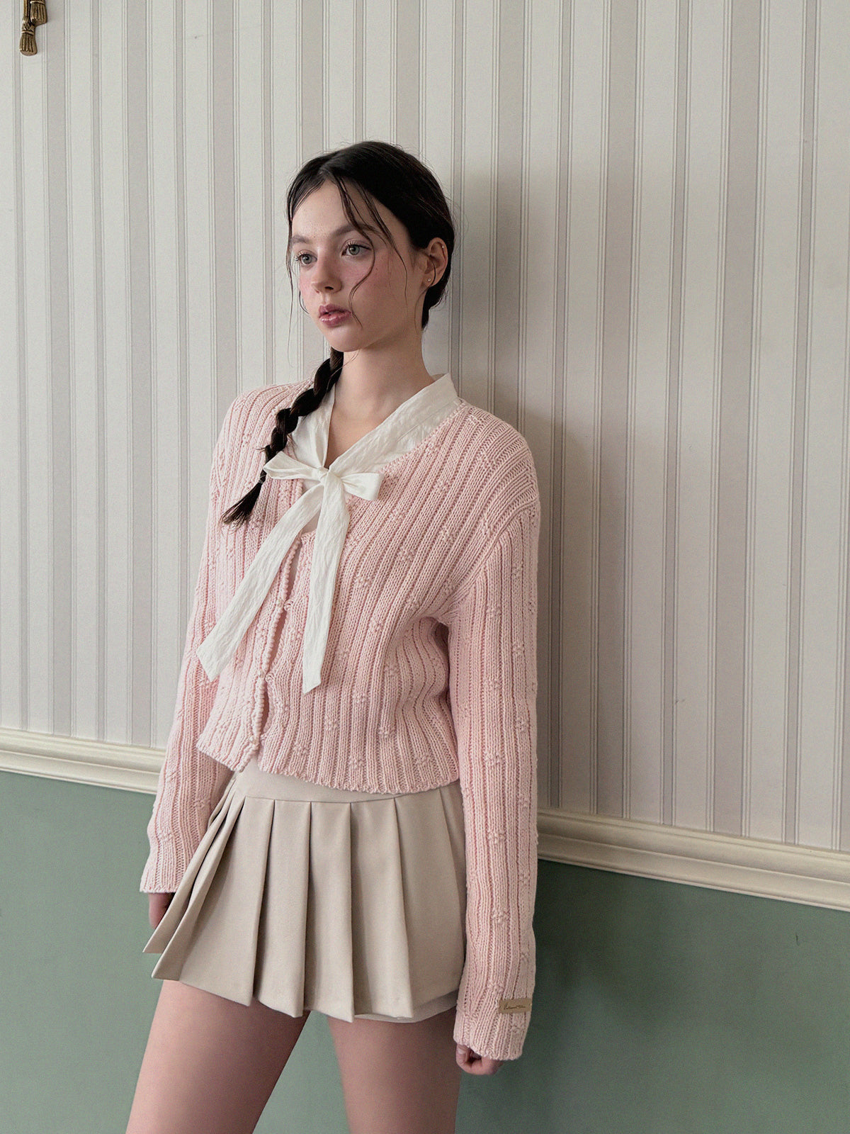 [TWEE] Hitt Pearl Chunky Knit Long-Sleeve Cardigan