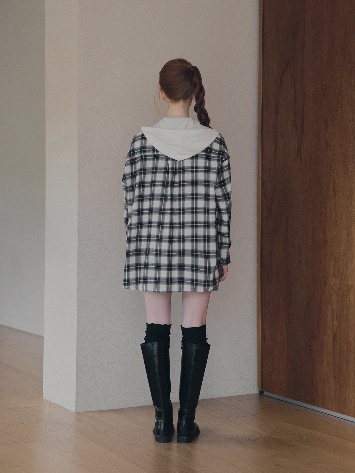 [TWEE] Rand Check Oversized Long Sleeve Shirt