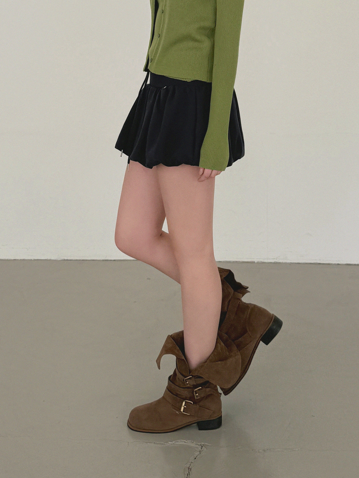 [TWEE] 朋克风大宽腰带泡泡廓形卫衣面料迷你裙