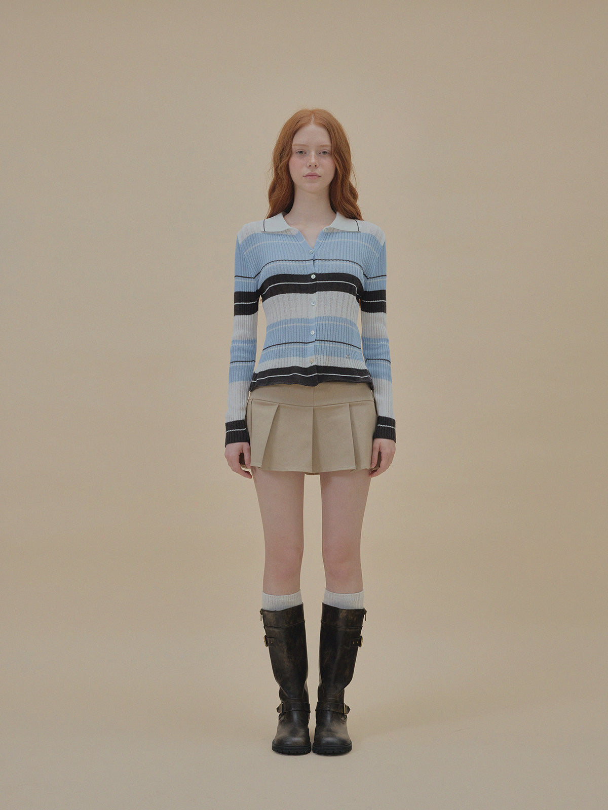 [TWEE] Polt Contrast Collar Stripe Knit