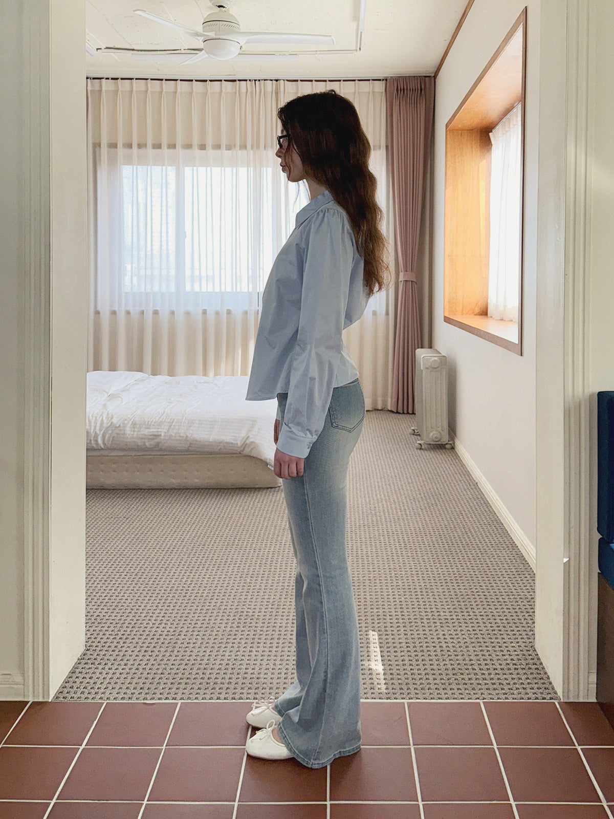 [TWEE] Conte Puff Asymmetrical Wrap Long Sleeve Shirt Blouse