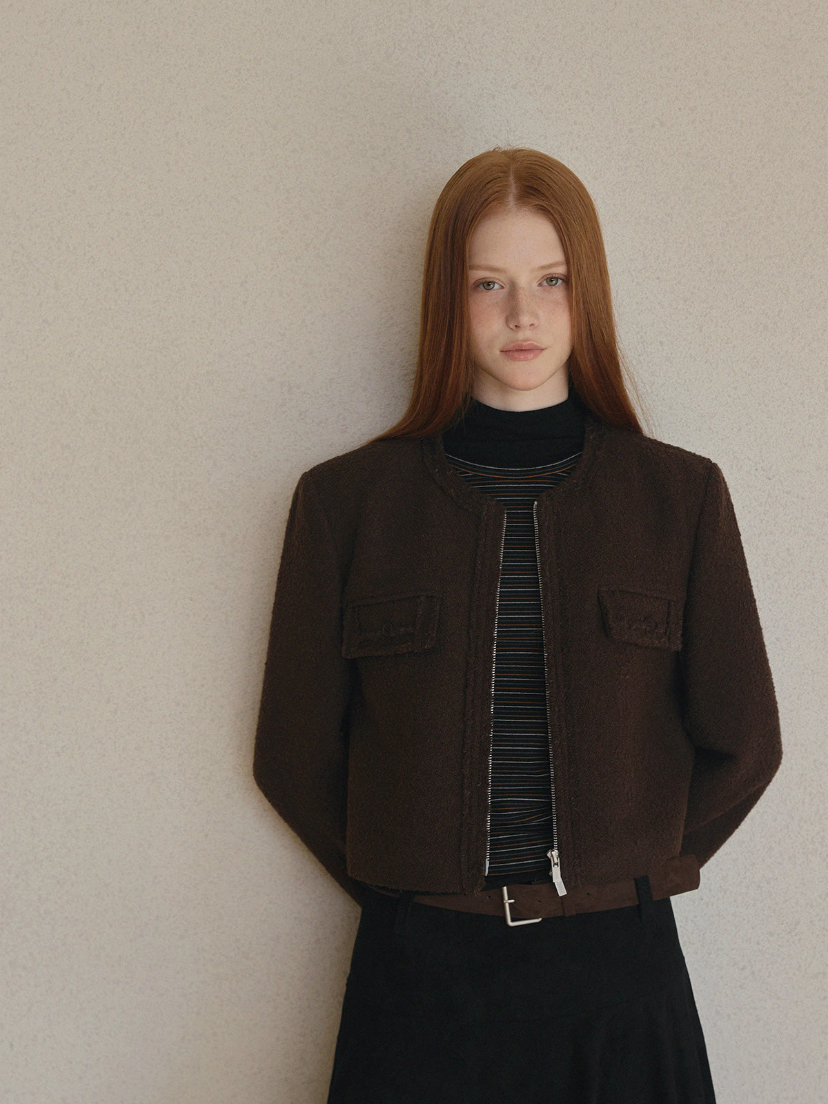 [TWEE] Ephons Zipper Crop Tweed Jacket