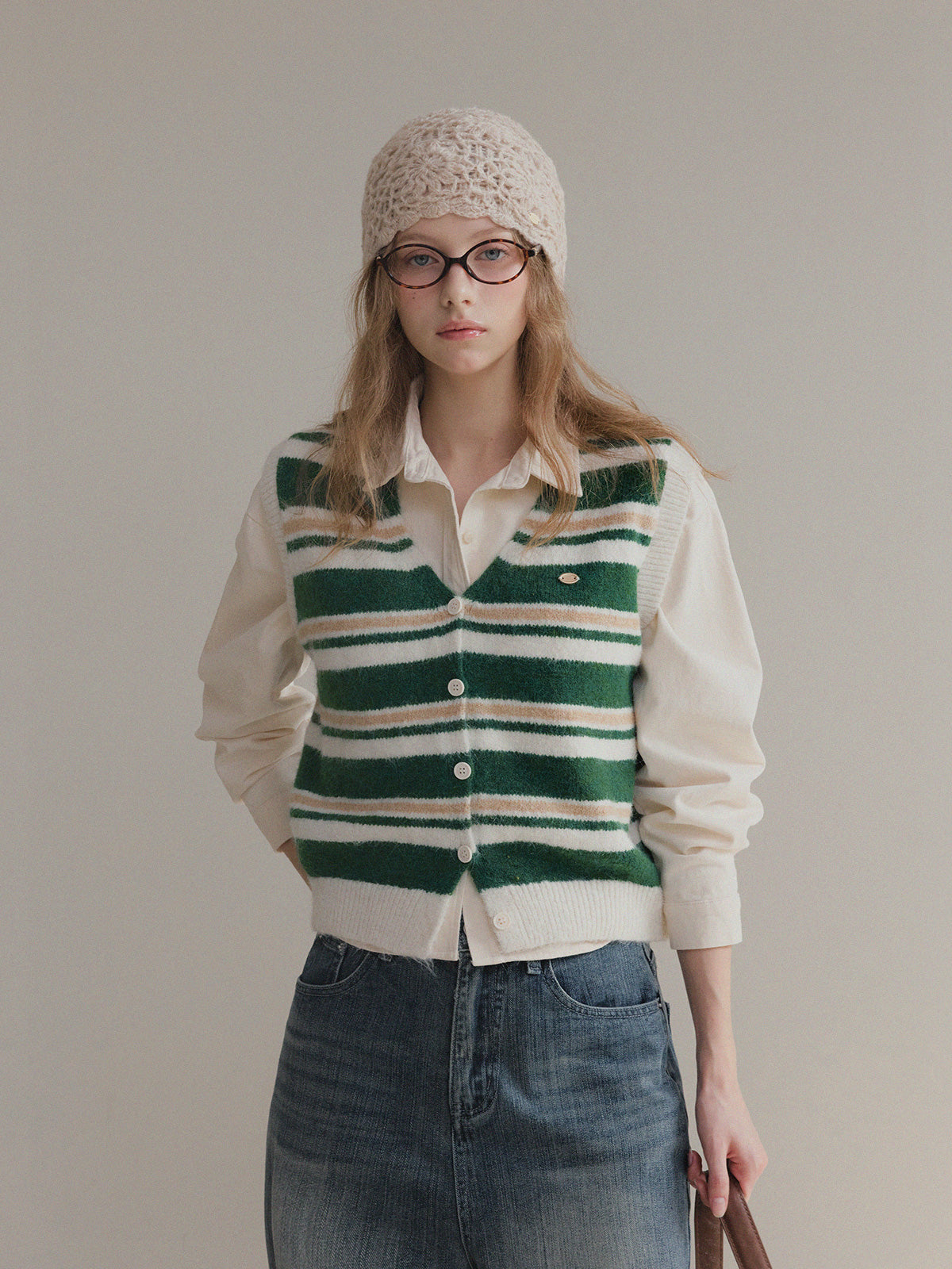 [TWEE] Enz Stripe Color-Block Knit Vest