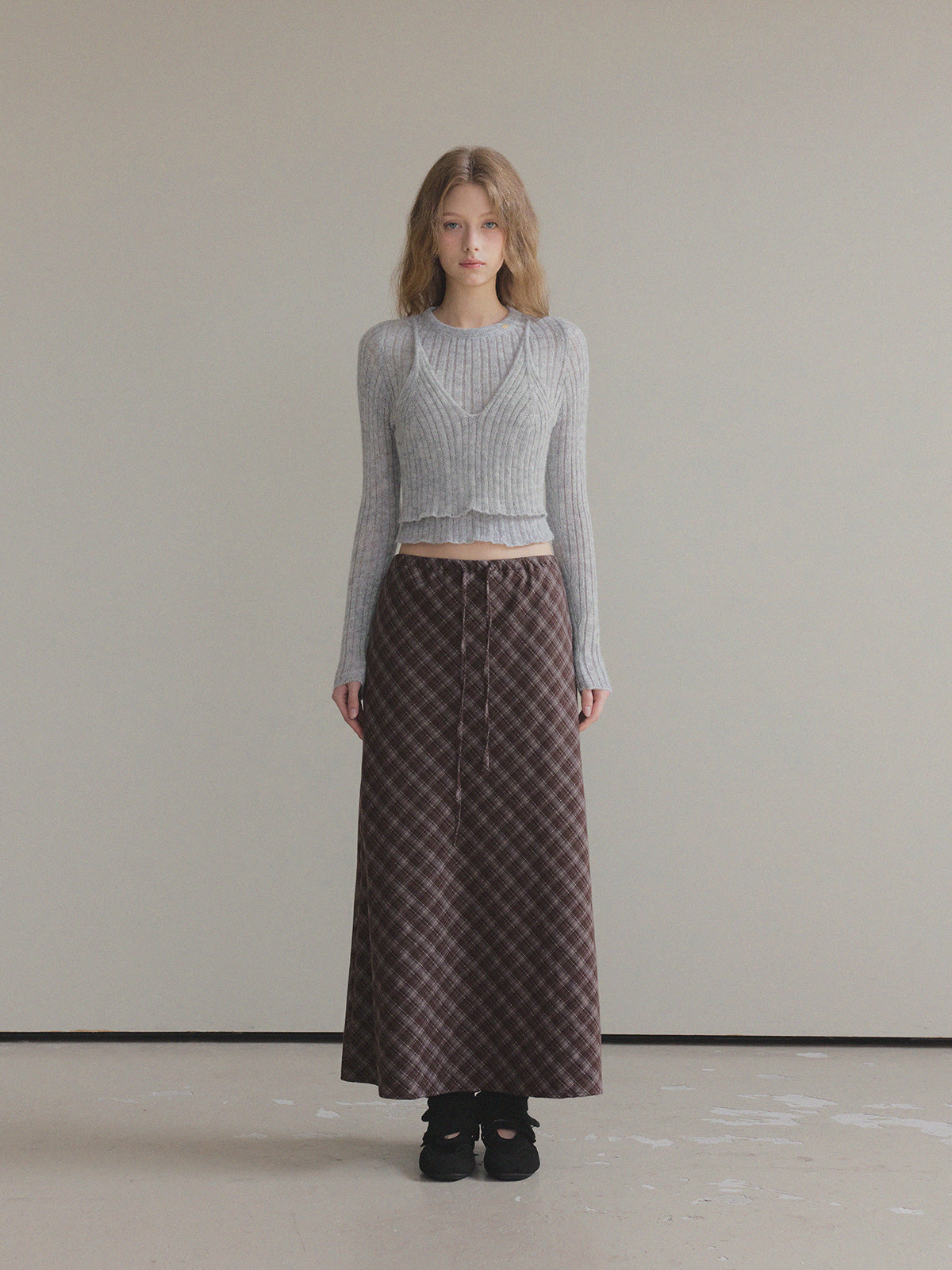 【TWEE】Bilson Check Banding Long Skirt