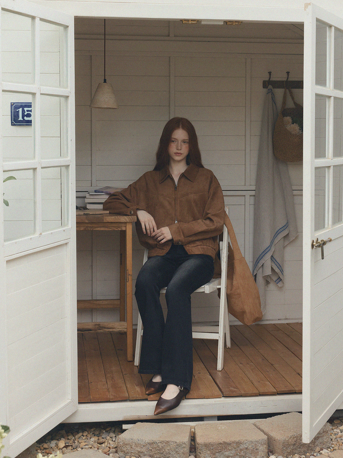 [TWEE] Loved Collar Blouson Jumper [Suede/ Leather]