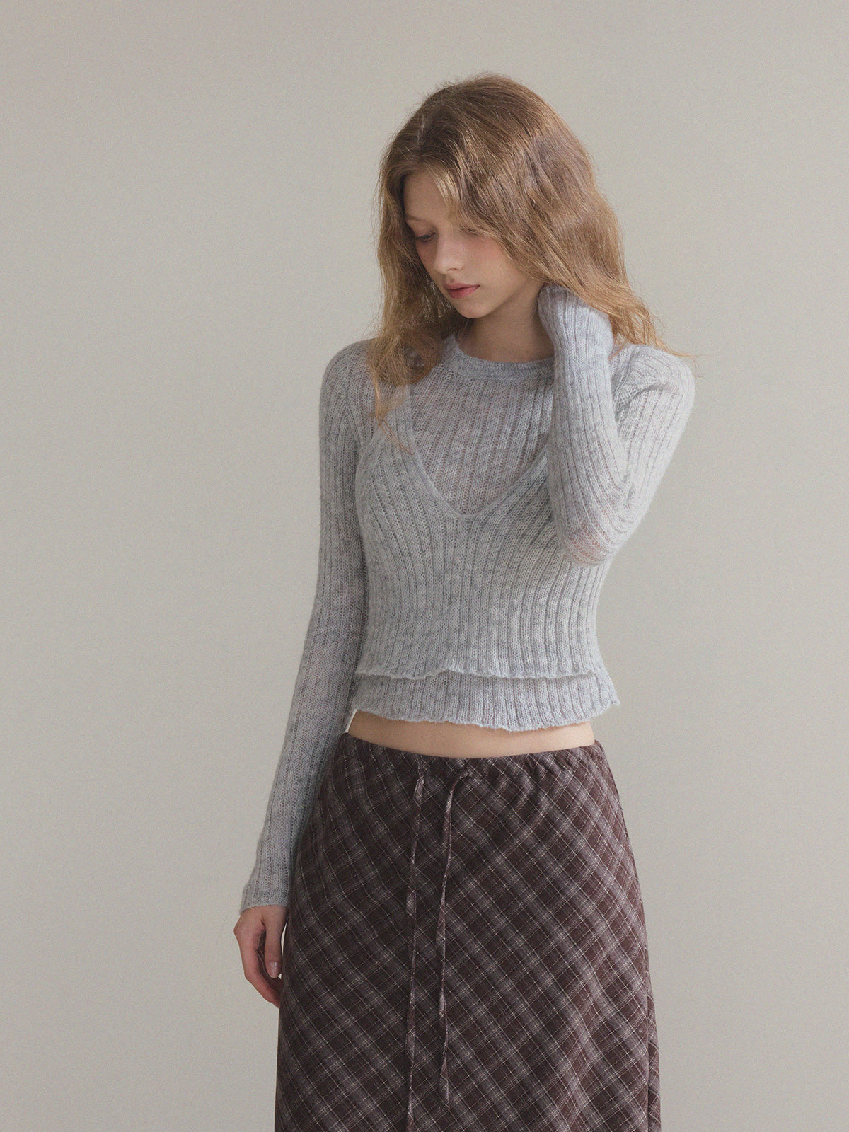 [TWEE] Conel Layered Crop Long-Sleeve Knit