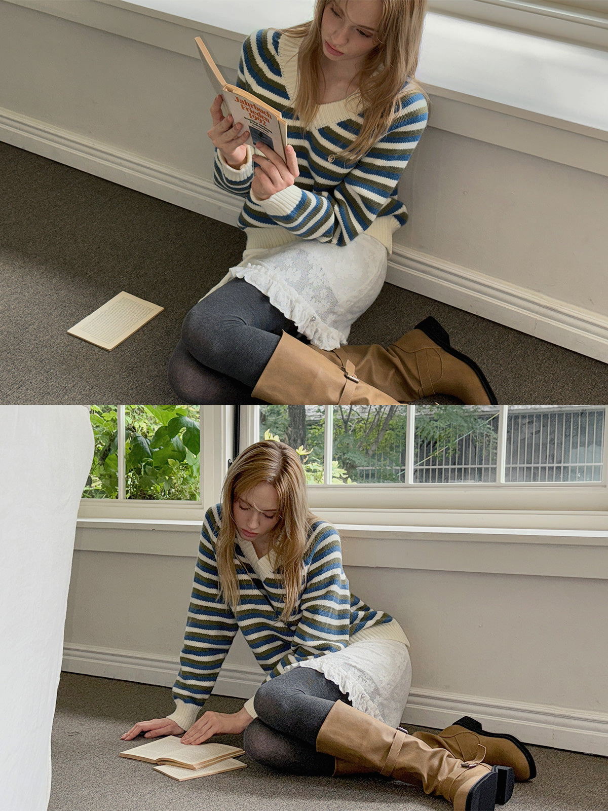 [TWEE] Plit Color-Block Streifen Strick