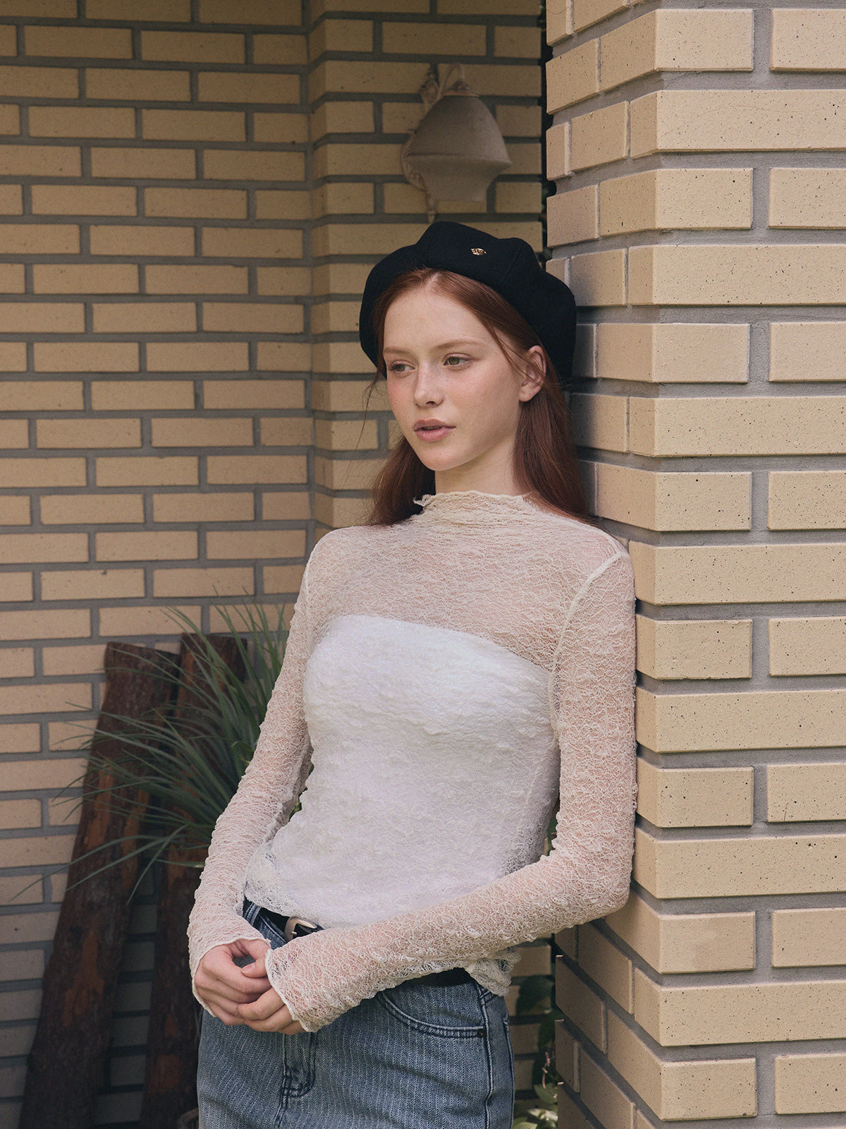 【TWEE】Wooden Sheer Wrinkle Long-Sleeve T-Shirt