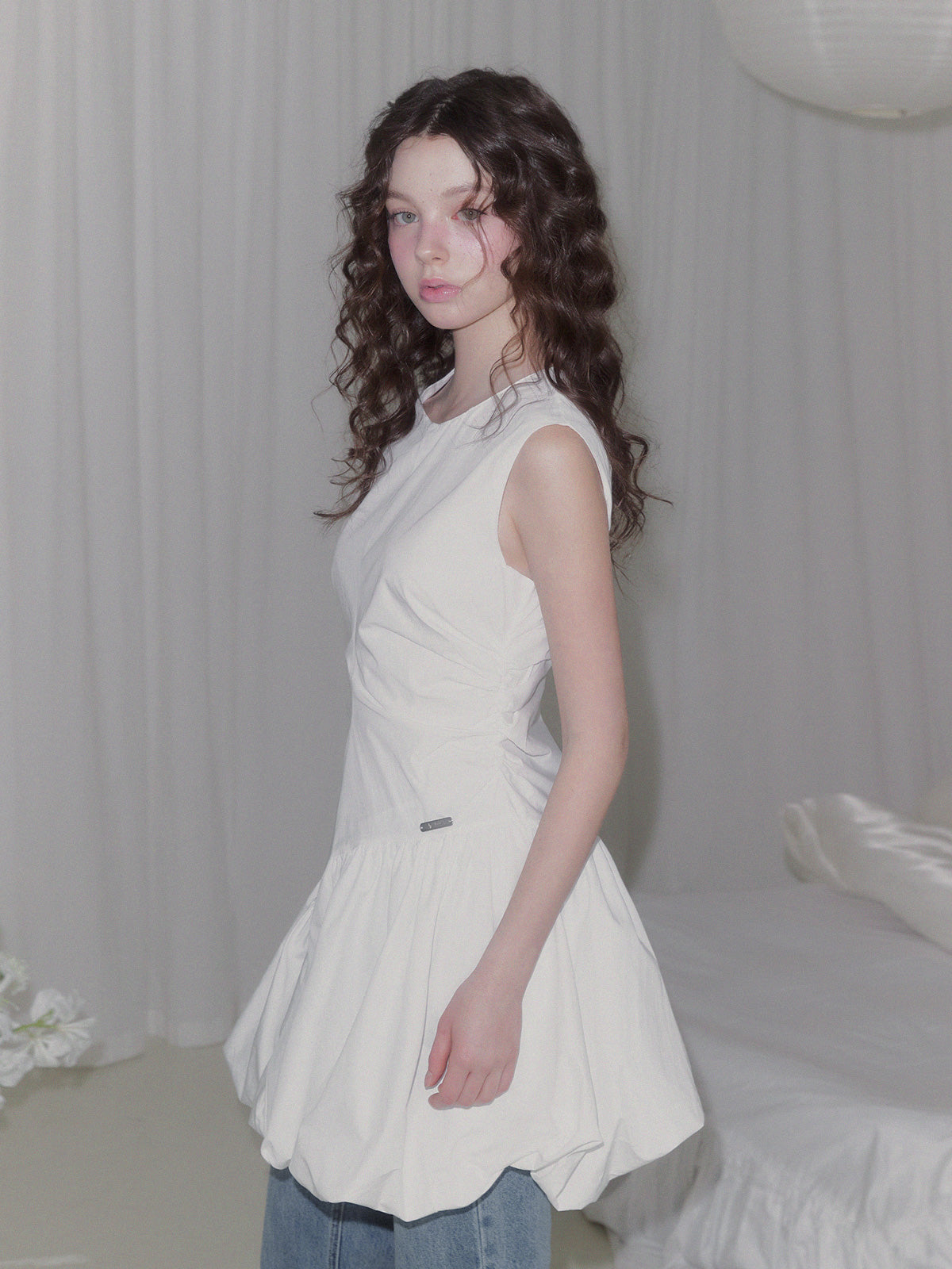 [TWEE] Benck Nylon Shirring Balloon Mini Dress