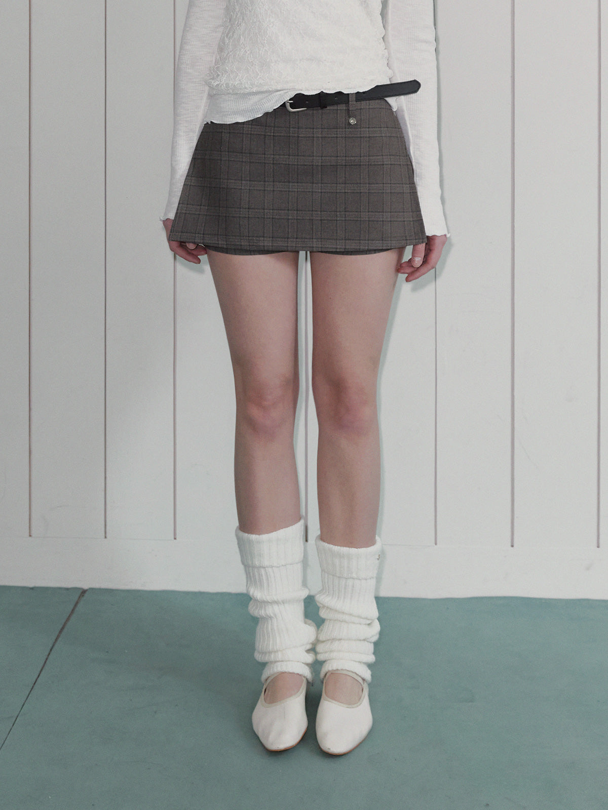 [TWEE] Helpin Check Mini Skort (Set con cintura)